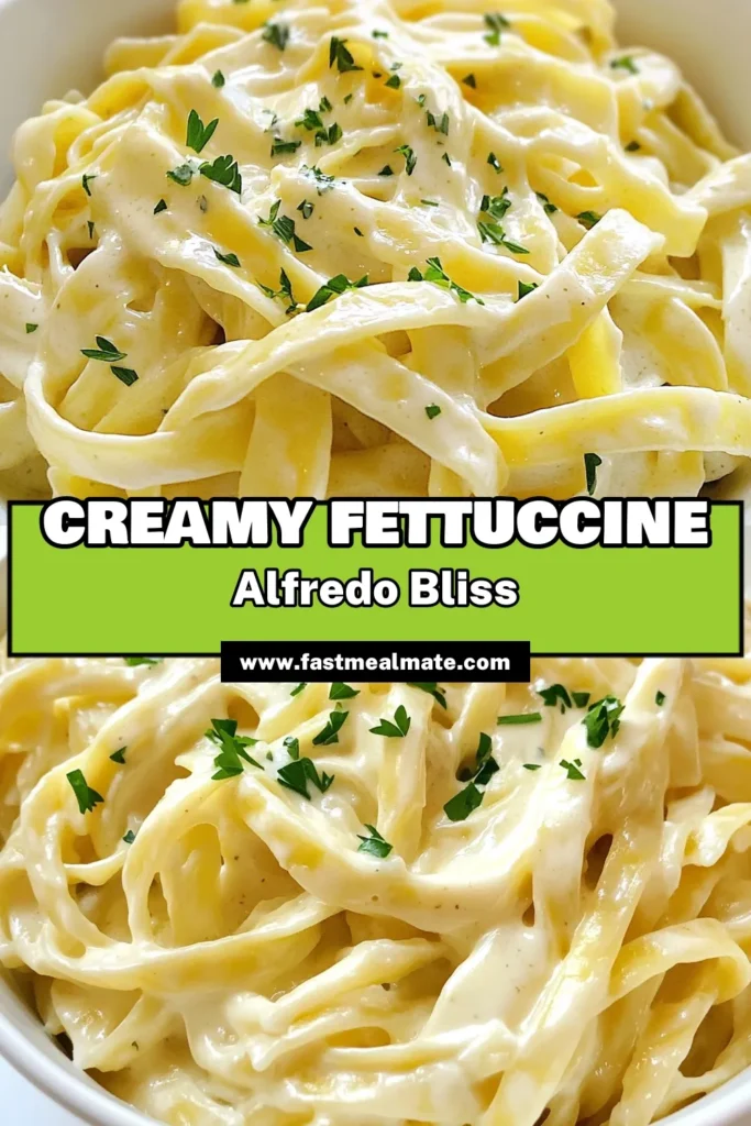 Indulge in the rich and creamy goodness of Heavenly Creamy Fettuccine Alfredo! This simple recipe combines al dente fettuccine with a luscious sauce made from heavy cream, buttery garlic, and freshly grated Parmesan, ensuring every bite is pure bliss. Perfect for weeknight dinners or special occasions, it takes just 25 minutes to prepare. Click through to explore this delightful recipe and elevate your pasta game! #FettuccineAlfredo #PastaRecipes #CreamyPasta #DinnerIdeas