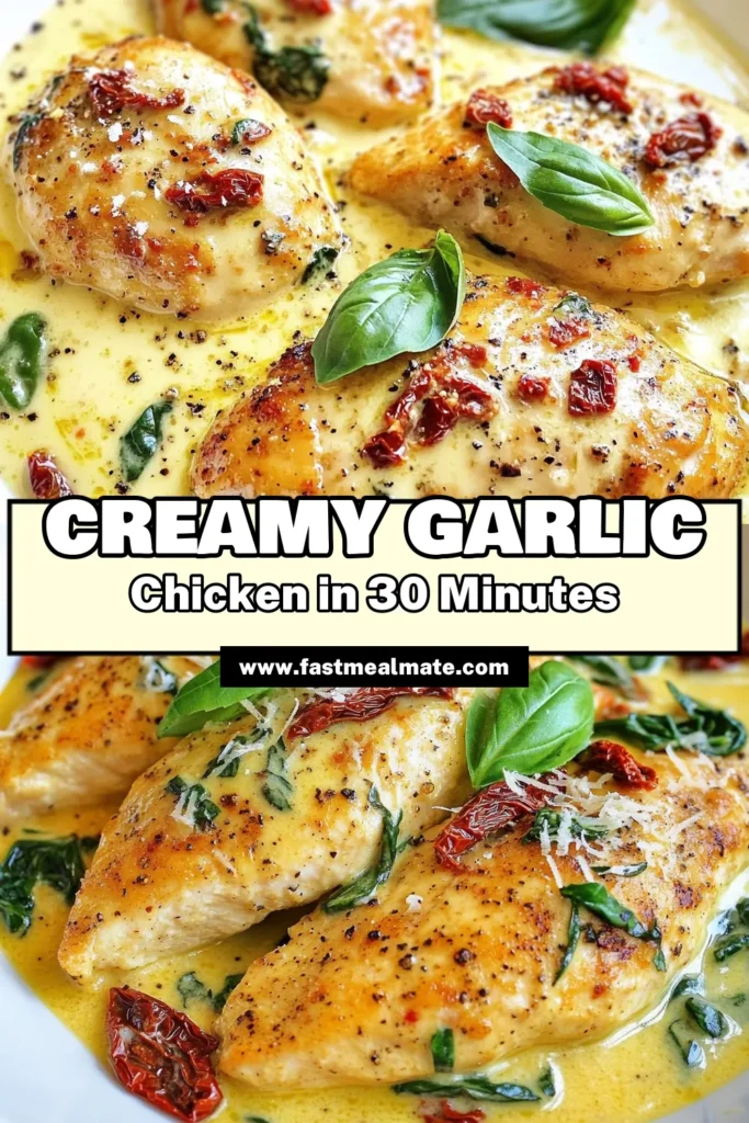 Indulge in this creamy Tuscan chicken recipe that brings together tender chicken breasts, fresh spinach, and sun-dried tomatoes in a luscious garlic cream sauce. Perfect for an easy creamy chicken dinner, this Garlic chicken with spinach is an Italian garlic chicken recipe you'll want to make again and again. Try this flavorful sun-dried tomato chicken dish tonight! Save for your next meal! #CreamyTuscanChicken #EasyDinner #ChickenRecipes #ItalianCuisine