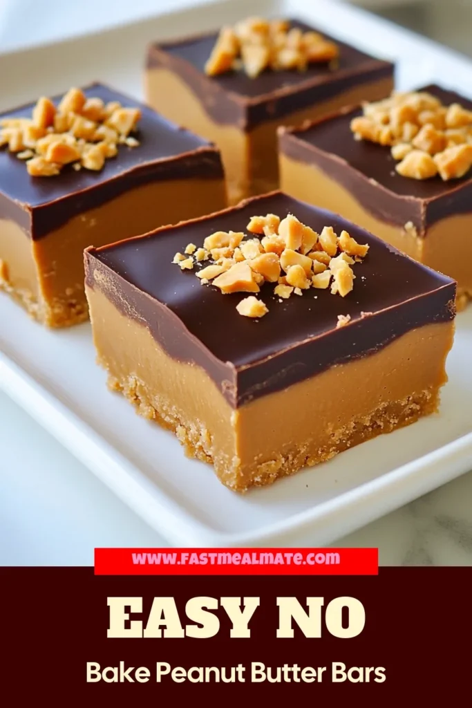Indulge in these no bake peanut butter bars that are perfect for satisfying your sweet tooth! This peanut butter bliss bars recipe is not only a treat but also an easy peanut butter snack option that's healthy. Crafted with creamy peanut butter and dark chocolate, these healthy no bake desserts are a must-try. Make your recipe collection shine with these chocolate peanut butter bars! Save this idea for later! #NoBakeDesserts #PeanutButterBars #HealthySnacks #DessertRecipes