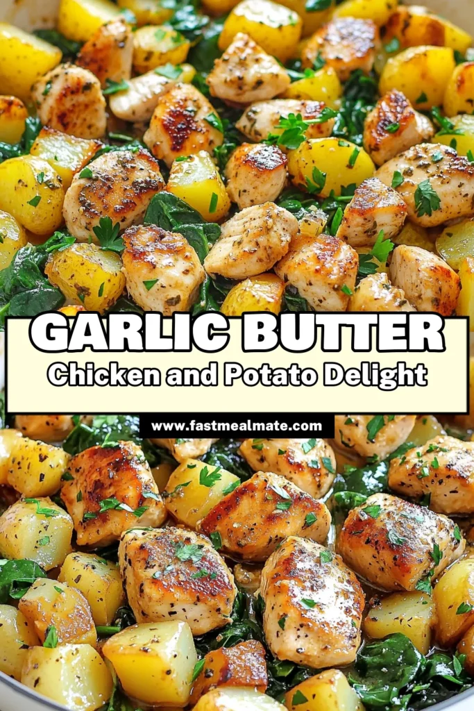 Savor the deliciousness of this Garlic Butter Chicken Potato Skillet! This easy chicken potato skillet recipe combines tender chicken and golden potatoes in a savory garlic butter sauce, making it one of the best one-pan garlic butter chicken dishes out there. Perfect for busy weeknights, this skillet dinner recipe is sure to become a family favorite. Save this recipe for a quick and comforting meal! #GarlicButterChickenSkillet #EasyGarlicButterChicken #SkilletDinnerRecipes #ChickenPotatoSkilletRecipe