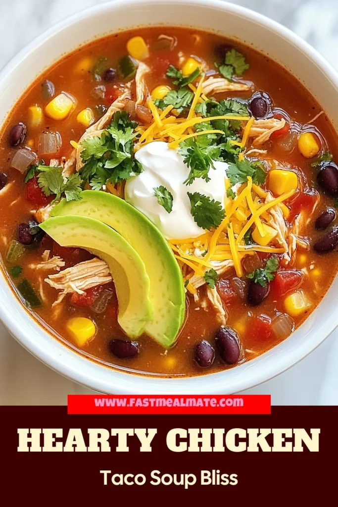 Looking for a delicious and healthy meal? Try this easy chicken taco soup recipe! Packed with flavorful taco soup ingredients like chicken, beans, and spices, this is the best chicken taco soup you'll ever make. In just 40 minutes, you'll have a comforting bowl of easy chicken soup, perfect for any night. Customize it with your favorite toppings for extra deliciousness! Save this healthy taco soup recipe for your meal prep! #ChickenTacoSoup #EasySoup #HealthyRecipes #TacoSoup