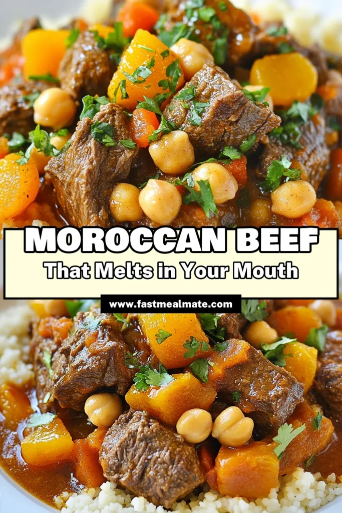 Discover the magic of Moroccan cuisine with this easy Moroccan dinner recipe for Moroccan beef stew! This spiced beef dish features tender beef with apricots, creating a delightful balance of flavors. Perfect for a cozy night in or impressing guests, you'll love how simple it is to make. Serve it over couscous or rice for a satisfying meal. Try it now and save this Moroccan recipe for later! #MoroccanBeefStew #EasyDinner #SpicedBeefDish #MoroccanRecipe