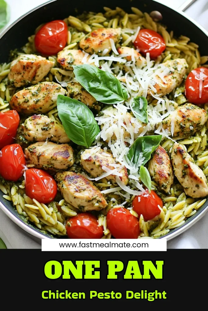 Savor the deliciousness of One-Pan Chicken Pesto Orzo, a perfect choice for your next quick one-pan dinner. This easy chicken orzo recipe combines tender chicken, fresh spinach, and flavorful pesto for a meal that's ready in just 25 minutes. Perfect for busy weeknights, this Chicken and Spinach Orzo Recipe is sure to be a hit with the whole family. Try it tonight! #OnePanDinner #EasyRecipes #ChickenOrzo #PestoOrzo