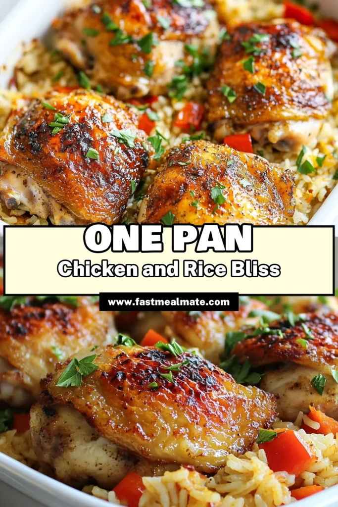Discover how to make this delicious oven-baked chicken and rice dinner recipe featuring juicy chicken thighs and aromatic spices. This one-pan chicken and rice dish is not only easy to prepare but also packed with flavor, making it perfect for weeknight meals. Try this savory chicken thighs recipe that your family will love! Save this easy baked chicken thighs recipe now for a delightful dinner idea. #OvenBakedChickenAndRice #ChickenAndRiceDinner #OnePanMeal #EasyRecipes