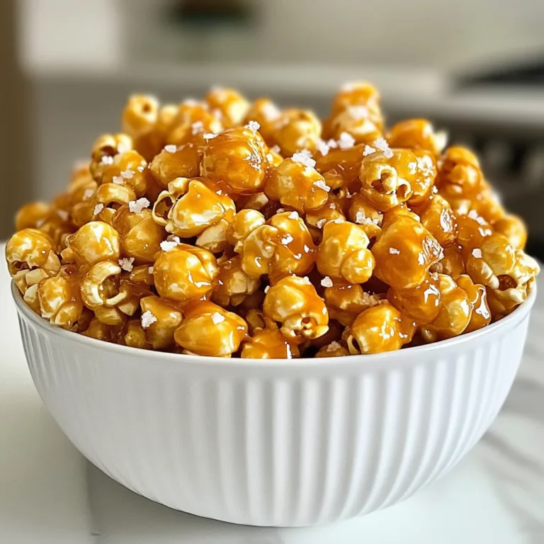 To make easy caramel popcorn, you need a few simple ingredients. Here’s what you’ll need: - 1 cup popcorn kernels - 1 cup granulated sugar - 1/4 cup unsalted butter - 1/4 cup light corn syrup - 1/2 teaspoon baking soda - 1/2 teaspoon pure vanilla extract - Pinch of sea salt These ingredients create a perfect balance of sweet and salty flavors. The popcorn provides a fluffy base, while the caramel adds that delicious, sticky sweetness. The butter makes it rich, and the baking soda helps give it a light texture. The vanilla extract adds a nice depth of flavor, and the sea salt enhances everything. When buying popcorn, choose high-quality kernels. This ensures a better popping experience and a more enjoyable snack. For the sugar, granulated is best as it melts smoothly. Make sure your butter is unsalted, so you control the saltiness. Feel free to get creative with the ingredients. You can add nuts or chocolate if you want to mix it up! {{ingredient_image_2}} To start, you need to pop the popcorn kernels. You can use a large pot with a lid or a popcorn maker. If using a pot, heat it on medium, add the kernels, and cover. Shake it gently until the popping slows down. Once ready, transfer the popcorn to a large mixing bowl. Make sure to check for and discard any unpopped kernels. This step ensures a smooth and tasty snack. Next, let's make the caramel sauce. In a medium saucepan, combine the granulated sugar, unsalted butter, and light corn syrup. Place it on medium heat. Stir the mix until it starts to boil gently. Keep a close eye on it. After about 4 to 5 minutes, the color will change to a light amber. Be careful! Caramel can burn quickly if left unattended. Once the caramel reaches the right color, take the saucepan off the heat. Now, carefully add the baking soda and pure vanilla extract. Expect some bubbling, so stir cautiously. This bubbling reaction helps the caramel become light and airy. Make sure everything blends well for a delicious flavor. Now it's time to coat the popcorn. Drizzle the warm caramel sauce evenly over the popped popcorn. Use a spatula or a wooden spoon to gently toss the popcorn. This helps ensure every piece gets a good coating of the sweet caramel. You want to make sure that each bite is packed with flavor. Preheat your oven to 250°F (120°C). While it heats, line a large baking sheet with parchment paper. Spread the caramel-coated popcorn in an even layer on the sheet. Bake it in the preheated oven for 45 minutes. Make sure to stir every 15 minutes. This will give your popcorn a crunchy texture and an even caramel coating. When the baking time is up, remove the popcorn from the oven. Let it cool on the baking sheet for a bit. Once cooled, break the popcorn into delightful clusters. You can serve it in a large bowl or package it in cute bags for gifts. Enjoy your sweet and salty snack! To avoid burning the caramel, stay focused while cooking. Use medium heat to help control the temperature. Stir the mix constantly until it boils. This keeps the sugar from burning. If it starts to smell burned, start over. Constant stirring is important. It helps mix the sugar, butter, and syrup evenly. Once it boils, stop stirring. Let it cook for 4 to 5 minutes. Watch the color change to light amber. This color means it is ready for the next step. Baking adds crunchiness to your caramel popcorn. After coating the popcorn, spread it on a baking sheet. Preheat the oven to 250°F (120°C). Bake for 45 minutes, stirring every 15 minutes. This makes sure each piece gets crunchy and flavorful. Keep an eye on the time. If you bake too long, it can get too hard. If you underbake, it may stay soft. Finding the right balance is key to great texture. For a fun touch, serve your popcorn in colorful paper cones. You can also use mason jars for a cute look. Sprinkle extra sea salt on top for added flavor and beauty. If you want to gift your popcorn, use decorative bags. They add charm and make any gift feel special. People love receiving homemade treats packed with care! Pro Tips Use Fresh Kernels: For the best popping results, ensure your popcorn kernels are fresh. Old kernels may not pop well, resulting in a disappointing snack experience. Monitor Caramel Color: When cooking the caramel sauce, keep a close eye on the color. A light amber hue is perfect, while darker shades can indicate burning. Use a candy thermometer if you're unsure! Don't Skimp on Stirring: Stir the caramel sauce continuously as it cooks to prevent it from sticking to the bottom of the pan and burning. This will ensure a smooth and delicious coating for your popcorn. Cool Completely: Allow the popcorn to cool completely before serving or packaging. This helps the caramel harden and ensures a delightful crunch that enhances the overall texture. {{image_4}} You can switch up your caramel popcorn with fun flavors. Adding nuts gives a nice crunch. Try almonds, peanuts, or pecans. You can also add chocolate. Drizzle melted chocolate over the cooled popcorn for a sweet twist. You can even mix in chocolate candies for color and sweetness. If you want to try different sweeteners, use maple syrup or honey instead of corn syrup. These options add unique flavors to the caramel. Just keep in mind that the texture might change a bit. To make this snack gluten-free, ensure you use certified gluten-free popcorn. Most popcorn kernels are safe, but always check the package. For those who need vegan options, replace butter with coconut oil or a vegan butter substitute. This keeps the caramel rich and tasty without dairy. You can make your caramel popcorn fit the season. In the fall, add a sprinkle of cinnamon or nutmeg for a cozy flavor. During the holidays, use colored sugar or sprinkles to match the festive spirit. This gives a fun look for parties or celebrations. To keep your caramel popcorn fresh, use an airtight container. Glass jars or plastic bins work well. Make sure the container is completely dry. Moisture can make your popcorn soggy. Seal the container tight after every use. This helps keep it crunchy and tasty. Caramel popcorn lasts for about one week at room temperature. Store it in a cool, dry place. Avoid placing it near heat sources. You can freeze caramel popcorn for up to three months. Just make sure to place it in a freezer-safe bag. When you want to enjoy it again, thaw it in the container. This keeps it crunchy and fresh! To prevent burning, keep an eye on the heat. Use medium heat and stir often. When it starts to boil, stop stirring. Watch for a light amber color. If it gets too dark, it will taste bitter. Use fresh popcorn kernels for the best taste. They should pop well and be fluffy. I suggest using high-quality kernels. This ensures a nice bite and an even coating of caramel. Yes, you can use microwave popcorn. Just make sure it is plain or lightly salted. Avoid flavored popcorn as it may clash with the caramel. Homemade popcorn gives better texture and taste, but microwave works in a pinch. To reduce stickiness, bake the popcorn longer. The oven helps to dry out the caramel. Make sure you stir every 15 minutes. You can also add a bit more baking soda for a less gooey texture. Absolutely! You can double or triple the recipe. Just make sure you have enough space to mix and coat the popcorn. Use larger pots and bowls to keep everything manageable. This blog post covered everything you need to make perfect caramel popcorn. We started with the key ingredients and moved through each step, from popping the popcorn to cooling and serving. You learned tips for making great caramel and keeping the right texture. We also shared fun variations and storage tips. With these easy steps, you can create a tasty treat. Enjoy sharing your caramel popcorn with friends or at events! Happy popping!