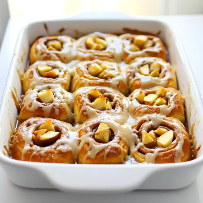 - 2 cans (16.5 oz each) refrigerated cinnamon rolls - 3 medium apples, peeled and chopped (Granny Smith or Honeycrisp recommended) - 1/2 cup brown sugar - 1/4 cup granulated sugar - 1 teaspoon ground cinnamon - 1/4 teaspoon ground nutmeg - 1/2 cup caramel sauce (store-bought or homemade) - 1/4 cup chopped pecans (optional, for added crunch) To make this treat, you need simple ingredients. The cinnamon rolls bring a soft base. Apples add a fresh, fruity twist. The blend of sugars creates a sweet, rich flavor. Ground cinnamon and nutmeg add warmth and spice. The caramel sauce gives it that gooey goodness. Pecan pieces add a nice crunch, but they are optional. You can mix and match as you please. This recipe is flexible. Use Granny Smith or Honeycrisp apples for the best flavor. They balance the sweetness well. You can also use your favorite apples. Gather your ingredients before you start. This helps keep things organized. Make sure everything is ready to go. Trust me; it makes cooking much easier! Preheat your oven to 350°F (175°C). This step is key for even baking. Grab a 9x13 inch baking dish. Generously grease it to prevent sticking. Use cooking spray or butter for best results. Open the cans of refrigerated cinnamon rolls. Cut each roll into quarters. This makes them easier to mix. Place all the quartered pieces into a large mixing bowl. This allows for easy tossing. In a separate bowl, combine the brown sugar and granulated sugar. Add ground cinnamon and nutmeg for flavor. Mix well until everything is combined. Sprinkle this blend over the quartered cinnamon rolls. Gently toss to coat all the pieces evenly. Next, add the chopped apples into the bowl. Use Granny Smith or Honeycrisp apples for a tart kick. If you like, add chopped pecans for crunch. Stir gently until the apples and nuts mix well with the roll pieces. Pour half of the caramel sauce into the greased baking dish. Spread it smoothly to create a base. This adds a sweet flavor to the bottom. Now, carefully pour the cinnamon roll mixture on top. Spread it into an even layer so every bite is tasty. Drizzle the remaining caramel sauce across the top. This creates a luscious sweet topping. Place the baking dish in the preheated oven. Bake for 30-35 minutes. Check for doneness by looking for a golden brown top. The cinnamon rolls should be cooked through. Make sure to keep an eye on it for that perfect color. To get that golden brown top, watch it closely as it bakes. The right color shows it’s ready. You want a nice, light brown. This means the sugar caramelized well. Ensure the rolls are cooked through by testing them with a toothpick. If it comes out clean, they’re done. If not, give them a few extra minutes. The bake should feel soft but not gooey. You can change up the fruits. Pears or berries work great, too. For a nutty crunch, try walnuts or almonds. They add flavor and texture. Different caramel sauces can enhance the dish. You can use salted caramel for a sweet and salty mix. Homemade caramel offers a rich taste. Store-bought is quick and easy if you’re short on time. Serve this bake warm. It pairs well with vanilla ice cream. The cold creaminess will melt slightly. Whipped cream also makes a delicious topping. For gatherings, serve it in the baking dish. You can sprinkle some chopped nuts or extra caramel on top for a special touch. This makes it look appealing and inviting. {{image_4}} To keep your Caramel Apple Cinnamon Roll Bake fresh, store it in the fridge. Use an airtight container or cover it tightly with plastic wrap. Proper storage helps maintain flavor and texture. The bake lasts for about 3 to 4 days in the fridge. When you're ready to enjoy leftovers, reheating is simple. Preheat your oven to 350°F (175°C). Place the bake in an oven-safe dish. Cover it with foil to prevent it from drying out. Heat for about 15 to 20 minutes or until warm. You can also use the microwave for a quicker option. Heat individual pieces for about 30 seconds to 1 minute, checking to avoid overheating. If you want to save some for later, freezing works well. Cut the bake into portions before freezing. This makes it easy to thaw just what you need. Wrap each piece tightly in plastic wrap, then place them in a freezer-safe bag. Make sure to label the bag with the date. For best taste, use frozen pieces within 2 to 3 months. To thaw, move pieces to the fridge overnight. You can reheat them in the oven or microwave as mentioned earlier. Enjoy the same great taste as fresh! Yes, you can use frozen cinnamon rolls. They work well in this recipe. Frozen rolls save time and still taste great after baking. Just let them thaw for about 30 minutes before cutting them into pieces. This helps them mix better with the apples and sugar blend. You can prep this dish ahead of time. Mix the cinnamon rolls, apples, and sugar blend. Store it in the fridge overnight. The next day, pour the caramel sauce and bake it. This way, you save time and still enjoy fresh-baked goodness. Serve this treat warm for the best taste. Pair it with vanilla ice cream or whipped cream. The cold cream contrasts nicely with the warm bake. This makes each bite even more delightful. Store leftovers in an airtight container. It will keep in the fridge for up to three days. For longer storage, you can freeze it. Reheat it in the oven at 350°F until warmed through. This blog post took you through making a tasty Caramel Apple Cinnamon Roll Bake. We covered ingredients, step-by-step instructions, helpful tips, and storage info. If you follow these steps, you’ll create a delicious dish that impresses everyone. Feel free to mix in your favorite fruits or nuts. Have fun with it! Remember, baking is about enjoying the process and sharing tasty treats. Happy baking!