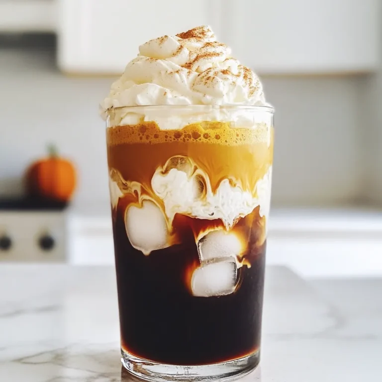 To make your own Pumpkin Cream Cold Brew, you will need: - 1 cup cold brew coffee - 1/2 cup milk of your choice (almond, oat, dairy, etc.) - 2 tablespoons pumpkin puree - 1 tablespoon maple syrup (adjust for sweetness) - 1/2 teaspoon vanilla extract - 1/4 teaspoon pumpkin pie spice (plus extra for garnishing) - Whipped cream (store-bought or homemade) - Ice cubes These ingredients blend together to create a creamy, spiced drink that will make you feel cozy. You can add fun twists to your drink. Here are some options: - Use flavored syrups like caramel or vanilla for extra sweetness. - Add a dash of cinnamon or nutmeg for a different spice profile. - Try using coconut milk for a tropical twist. These variations can change the taste and make your drink unique. If you have dietary needs, here are some easy swaps: - For a dairy-free version, use almond or oat milk instead of regular milk. - For a lower-calorie option, try unsweetened almond milk and reduce the maple syrup. - If you can't find pumpkin puree, use sweet potato puree as a substitute. These substitutions help you enjoy the drink while meeting your dietary needs. To start, gather your ingredients. You need pumpkin puree, maple syrup, vanilla extract, pumpkin pie spice, and milk. In a medium mixing bowl, combine these items. Use a whisk to blend until smooth. This mixture should be creamy and well-combined. It will be the star of your drink. Now, let’s brew the cold coffee. Take a tall glass and fill it with ice cubes. Pour cold brew coffee into the glass. Leave some space at the top for the pumpkin cream. Slowly pour the pumpkin cream mixture over the coffee. For a pretty look, use the back of a spoon. This helps create a nice layer effect. Next, it’s time for the whipped cream. Generously dollop it on top of your drink. It should look fluffy and inviting. Sprinkle a pinch of pumpkin pie spice over the whipped cream for extra flair. To make it fun, serve in a tall glass. You can add a festive straw or a cinnamon stick as a cute touch. Enjoy your drink! To get the smoothest pumpkin cream, start with the right tools. A whisk works well, but a hand mixer gives better results. Mix pumpkin puree, maple syrup, milk, and spices until creamy. Don't rush this step; the texture is key. If it's too thick, add a little more milk. If it's too thin, whisk in more pumpkin puree. This will give you a silky texture that sits nicely on your cold brew. Cold brew coffee can be made in different ways. The easiest method is to use a store-bought cold brew. If you want to make your own, steep coarsely ground coffee in cold water for 12 to 24 hours. Strain the coffee using a fine mesh or coffee filter. Use a 1:4 coffee-to-water ratio for a strong brew. This method gives you smooth coffee that pairs well with the pumpkin cream. Sweetness and spice are personal choices. Start by adding one tablespoon of maple syrup. Taste it before adding more. If you love spice, add more pumpkin pie spice as you mix. You can also try cinnamon or nutmeg for a twist. If you want to cut sweetness, use less maple syrup. Remember, balance is key for a drink that you’ll love! {{image_4}} If you want a vegan or dairy-free version, it's easy! Just swap regular milk for almond milk, oat milk, or any other plant-based milk you like. Almond milk gives a nice nutty flavor, while oat milk adds creaminess. Use the same amount of milk, and your drink will still be rich and tasty. You can play with flavors to make your drink even better. Try adding a splash of hazelnut or caramel syrup for a sweet twist. You can also mix in a bit of cocoa powder for a chocolatey touch. Just remember to adjust the pumpkin spice if you change the flavors! Seasons can inspire new ideas! In the fall, add a pinch of nutmeg for a warm spice kick. For winter, try peppermint extract to give your drink a fresh, minty taste. You could even top your drink with crushed candy canes for a festive look. Each twist makes your Pumpkin Cream Cold Brew unique and fun! To store leftover pumpkin cream, pour it into an airtight container. Make sure the lid seals tightly. Keep it in the fridge for up to three days. Before using, give it a good stir. This helps mix any separated ingredients. If it thickens too much, add a splash of milk to reach your desired consistency. Store cold brew coffee in a sealed jar or pitcher. It should also go in the fridge. Keep it away from light and heat. Cold brew can last for up to two weeks. However, for the best taste, use it within a week. If you notice any off smells or flavors, it’s best to toss it out. The shelf life of each ingredient varies: - Pumpkin puree: Store in the fridge for up to one week. - Maple syrup: It can last for years when stored in a cool, dark place. - Milk: Check the expiration date; typically lasts about a week after opening. - Vanilla extract: This can last indefinitely if kept sealed and stored properly. - Pumpkin pie spice: It lasts up to three years if stored in a cool place. Keeping your ingredients fresh ensures a tasty drink every time! The best milk for your Pumpkin Cream Cold Brew is the one you love. You can choose almond milk, oat milk, or dairy milk. Each option adds a unique flavor. Almond milk gives a nutty taste, while oat milk is creamy. Dairy milk is rich and traditional. Feel free to mix and match to find your favorite! Yes, you can easily make a larger batch of this recipe. Just multiply the ingredients by how many servings you need. Keep the same ratios for the pumpkin puree, milk, and spices. Use a big bowl for mixing. Prepare the cold brew coffee in a large pitcher. This way, you can serve more friends and family at once! Absolutely! Store-bought cold brew is a great time saver. It tastes just as good as homemade cold brew. Look for a brand you enjoy. This makes your drink even easier to prepare. Just pour the store-bought cold brew over ice and add your pumpkin cream. Enjoy your tasty treat without the hassle! This blog post covered how to make a delicious Pumpkin Cream Cold Brew. We explored key ingredients, shared step-by-step instructions, and provided helpful tips. You learned about different variations and how to store leftovers. Creating your own cold brew at home is easy and fun. With these tips, you can enjoy your drink just the way you like it. I hope you feel ready to impress your friends with your seasonal coffee skills. Enjoy every sip of your homemade Pumpkin Cream Cold Brew!