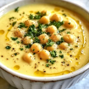 - 2 cans (15 oz) chickpeas, thoroughly drained and rinsed - 1 large onion, finely chopped - 4 cloves garlic, minced - 4 cups vegetable broth (low-sodium preferred) - 1 cup full-fat coconut milk Chickpeas are the star of this soup. They add protein and fiber, making it hearty. The onion and garlic build a savory base. Coconut milk brings a rich creaminess that rounds out the flavors. - 1 teaspoon ground cumin - 1 teaspoon smoked paprika - Salt and freshly ground black pepper to taste Ground cumin adds warmth with its earthy notes. Smoked paprika gives a hint of smokiness. Salt and pepper enhance the soup’s flavor and balance the creamy texture. - Fresh parsley, finely chopped (for garnish) - 1 tablespoon freshly squeezed lemon juice - 2 tablespoons extra virgin olive oil Fresh parsley adds a bright touch and color. Lemon juice lifts the flavors and adds freshness. A drizzle of olive oil on top gives a nice finish and richness. This combination of ingredients creates a tasty and warm bowl of creamy garlic chickpea soup. Each element plays a role in developing depth and flavor. You can mix and match some ingredients to fit your taste. Enjoy this soup on a chilly day or whenever you need comfort. {{ingredient_image_2}} Sautéing the Onion Warm 2 tablespoons of extra virgin olive oil in a large pot over medium heat. Once the oil is hot, add 1 finely chopped large onion. Sauté the onion for 5 to 7 minutes. Stir it regularly until it becomes soft and clear. Adding Garlic and Spices Next, add 4 minced cloves of garlic, 1 teaspoon of ground cumin, and 1 teaspoon of smoked paprika to the pot. Stir the mix for about 1 minute. This lets the spices toast and gives the soup a great aroma. Incorporating Chickpeas and Broth Now, add 2 cans of thoroughly drained and rinsed chickpeas into the pot. Pour in 4 cups of low-sodium vegetable broth as well. Increase the heat to bring the mix to a rapid boil. Once boiling, lower the heat to let it simmer for 15 minutes. This helps the flavors blend well. Blending Until Smooth After simmering, take the pot off the heat. Use an immersion blender to purée the soup until it is completely smooth. If you do not have an immersion blender, transfer the soup in batches to a regular blender. Blend each batch until it is silky. Adding Coconut Milk Return the blended soup to low heat. Stir in 1 cup of full-fat coconut milk. Let it warm through and blend well for about 5 minutes. If you want a thinner soup, add more vegetable broth until it reaches your preferred thickness. Seasoning and Serving Finally, season the soup with salt, freshly ground black pepper, and 1 tablespoon of freshly squeezed lemon juice. Adjust the seasoning to fit your taste. Serve the soup hot and garnish with finely chopped fresh parsley for a touch of color and flavor. - Toasting Spices: Toast spices in the pot before adding other ingredients. This step makes the flavors pop. When you heat the spices, they release their oils. This adds a rich, deep taste to your soup. I always toast cumin and paprika for this recipe. - Adjusting Thickness: If you want a thicker soup, let it simmer longer. For a thinner soup, add more vegetable broth. Gradually add broth until you reach your preferred consistency. It’s all about what you like! - Serving Suggestions: Serve the soup in rustic bowls. This gives a cozy feel. You can also drizzle a bit of coconut milk or olive oil on top. This adds a nice touch and makes it look fancy. Whole chickpeas or parsley leaves can add elegance. - Garnishing Techniques: For garnish, sprinkle fresh parsley on top. This adds color and brightness. You can also use lemon zest for a fresh kick. Just a little zest can take your soup to the next level. - Best Blender Options: An immersion blender works best for this soup. It makes blending easy and quick. If you don’t have one, a regular blender is fine too. Just be careful with hot soup! - Recommended Cookware: Use a large pot for cooking. A heavy-bottomed pot helps with even heating. This prevents burning and keeps your soup creamy and smooth. Pro Tips Use Fresh Herbs: Adding a handful of fresh herbs like cilantro or basil just before serving can elevate the flavor profile of your soup. Adjust Consistency: If you prefer a thinner soup, gradually add more vegetable broth until you reach your desired consistency. Spice It Up: For an extra kick, consider adding a pinch of cayenne pepper or red pepper flakes when sautéing the onions. Meal Prep Friendly: This soup stores well in the refrigerator for up to 5 days, making it a great option for meal prep or leftovers. {{image_4}} Using Different Beans You can swap chickpeas for other beans. Try black beans or white beans. Each type adds its own flavor and texture. This change keeps the soup fresh and exciting. Dairy-Free Alternatives If you want a lighter soup, use almond milk or oat milk instead of coconut milk. These options offer a different taste while keeping the soup creamy. Each choice brings its own unique twist. Adding Greens (Spinach/Kale) Adding greens makes the soup healthier and more vibrant. Toss in fresh spinach or chopped kale while cooking. They wilt quickly and blend well with the soup's texture. Experimenting with Other Spices Feel free to add your favorite spices. A dash of chili powder can spice things up. You could also try curry powder for a warm, comforting flavor. Mixing spices can lead to new flavor profiles. Perfect Pairings (Bread, Salad) This soup pairs well with crusty bread or a light salad. A slice of sourdough adds crunch. A fresh green salad complements the warmth of the soup. Transforming into a Stew If you want a thicker meal, turn your soup into a stew. Just reduce the broth and add more veggies. This creates a hearty dish that's perfect for chilly days. To store the leftovers, let the soup cool down first. Pour it into an airtight container. This keeps it fresh for up to four days in the fridge. You can enjoy it again within this time frame. Just remember to stir it well before serving. If you want to freeze the soup, use freezer-safe containers. Leave some space at the top for expansion. The soup can stay frozen for up to three months. When you are ready to eat, move it to the fridge overnight. To reheat, warm it on the stove over low heat. Stir often to avoid burning. You can use leftover soup in many ways. Try blending it into a sauce for pasta. You can also pour it over grains like quinoa or rice. Add some fresh veggies to make a quick meal. The options are endless! How can I make this soup spicier? To spice up your soup, add red pepper flakes or diced jalapeños. You can also mix in a dash of hot sauce or cayenne pepper. Start with small amounts and adjust to your taste. Can I use dried chickpeas instead of canned? Yes, you can use dried chickpeas! Soak them overnight and cook them until tender. This will make your soup even heartier. Just remember to adjust the cooking time in the recipe. Is this soup vegan-friendly? Absolutely! This creamy garlic chickpea soup is vegan. It uses coconut milk instead of dairy, making it perfect for anyone on a plant-based diet. What are the health benefits of chickpeas? Chickpeas are packed with protein and fiber. They help keep you full and support digestion. They also provide vitamins and minerals, like folate and iron, which are great for your health. Can I substitute coconut milk? Yes, you can! If you want a lighter option, try using almond milk or soy milk. Both will change the flavor, but they will still work well in the soup. How can I thicken the soup without blending? You can thicken the soup by adding more chickpeas or using a cornstarch slurry. Just mix cornstarch with a little cold water, then stir it into the soup. Let it simmer until it thickens. This blog covers how to make a tasty chickpea soup. We explored key ingredients, like chickpeas and coconut milk, and the spices that boost flavor. The step-by-step guide ensures you sauté, blend, and serve the soup perfectly. Don’t forget the tips on enhancing flavor and storage options. Feel free to switch ingredients and try variations to fit your taste. This soup is simple and delicious. You can enjoy it today or later with leftovers. Happy cooking!