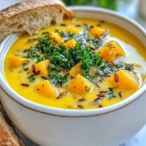 Wild rice is the star of this soup. You need 1 cup of wild rice. Rinse it well before using. This helps remove any dirt or extra starch. Wild rice has a nutty taste and a chewy texture. It pairs well with the other ingredients. For the vegetables, gather: - 1 medium onion, finely chopped - 2 medium carrots, diced into bite-sized pieces - 2 celery stalks, diced - 4 cloves garlic, minced - 1 cup butternut squash, peeled and diced - 1 cup kale, stems removed and chopped These veggies add great flavor and nutrition. The onion, carrots, and celery form a classic base. Garlic gives a nice aroma. Butternut squash adds sweetness, while kale brings in greens. You will need: - 6 cups vegetable broth (homemade or store-bought) - 1 teaspoon dried thyme - 1 teaspoon dried rosemary - 1 bay leaf - Salt and pepper, to taste The broth is key for depth of flavor. You can use homemade broth for the best taste. Thyme and rosemary give an autumn flavor. The bay leaf adds a subtle earthiness. Don’t forget to season with salt and pepper to suit your taste. If you want a creamy soup, add: - 1 cup heavy cream or coconut cream This step is optional. Heavy cream makes it rich and smooth. Coconut cream offers a dairy-free option with a hint of sweetness. With these ingredients, you are set to create a warm and cozy wild rice soup. Each component adds its own magic to the dish, bringing comfort to chilly autumn days. {{ingredient_image_2}} Start by chopping the onion, carrots, and celery. Use a sharp knife for easy cutting. Aim for small, even pieces for quick cooking. In a large pot, heat the olive oil over medium heat. Add the chopped onion, carrots, and celery. Sauté for about 5-7 minutes. The onion should turn soft and clear. This step builds a strong flavor base for the soup. Next, mince the garlic. Add it to the pot and cook for one more minute. Stir constantly to keep it from burning. The garlic will give your soup a nice aroma. Now, add the rinsed wild rice to the pot. Make sure the rice is well-drained. Then, pour in 6 cups of vegetable broth. This can be homemade or store-bought. It adds depth to the flavor. Stir in the dried thyme, dried rosemary, and bay leaf. Add the diced butternut squash for sweetness. Bring the mixture to a boil. Once boiling, reduce the heat to a gentle simmer. Cover the pot with a lid. Allow the soup to simmer for about 45 minutes. Check the wild rice during this time. It should become tender and start to burst open. This is when the nutty flavor shines through. The butternut squash will also soften, adding a lovely texture to the soup. After 45 minutes, stir in the chopped kale. Cook for another 5-10 minutes until it wilts. The kale adds color and nutrients. If you like a creamy soup, slowly mix in the heavy cream or coconut cream now. This adds richness. Finally, season your soup with salt and pepper to taste. Don’t forget to remove the bay leaf before serving. This will keep the flavor balanced. Your cozy autumn wild rice soup is now ready to enjoy! To boost the flavor of your soup, use fresh herbs. Fresh thyme and rosemary work wonders. They add a bright taste that dried herbs can't match. You can also try adding a splash of lemon juice. It perks up the soup and balances the flavors. If you love heat, a pinch of red pepper flakes can add warmth. This small change can make a big difference. If you want your soup creamy, stir in heavy cream or coconut cream. Add it after the wild rice is tender. For a lighter option, use almond milk. It still gives a nice texture without being too rich. Blend a portion of the soup if you like it smooth. This gives it a thick and creamy feel while keeping some texture. Serve your soup in rustic bowls for a cozy look. Add a sprinkle of fresh parsley on top for color. This not only looks good but also adds a fresh taste. Pair the soup with warm, crusty bread. It makes for a perfect meal on chilly days. Consider adding a side salad for a complete dining experience. Pro Tips Rinse Your Rice: Thoroughly rinsing wild rice before cooking helps remove excess starch and ensures a better texture in the soup. Use Fresh Herbs: For a more vibrant flavor, consider using fresh thyme and rosemary instead of dried herbs, but adjust the quantity to your taste. Customize the Vegetables: Feel free to add other seasonal vegetables like sweet potatoes or mushrooms to enhance the soup's flavor and nutrition. Storage Tips: This soup can be stored in the refrigerator for up to 5 days. Reheat gently on the stove, adding a splash of broth if it thickens too much. {{image_4}} You can change the soup’s taste by swapping out vegetables. Try using sweet potatoes instead of butternut squash for a different flavor. Spinach or Swiss chard can replace kale if you want something softer. Peas, corn, or green beans add sweetness and crunch. Feel free to mix in your favorite autumn veggies. The soup will still taste great! If you want to add protein, consider chickpeas or lentils. They work well with wild rice and boost nutrition. If you prefer meat, diced chicken or turkey can be cooked with the veggies. For a heartier soup, add shredded rotisserie chicken near the end of cooking. This keeps the meat tender and flavorful. While wild rice is tasty, you can try other grains. Quinoa gives a nice texture and cooks faster. Barley adds a chewy quality and nutty flavor. Adjust the cooking time based on the grain you choose. Remember, each grain brings its own unique taste to the soup. Enjoy exploring these tasty options! You should store leftover soup in the fridge. Use an airtight container for best results. The soup stays fresh for about 3 to 5 days. Before serving, check for any off smells or changes in color. If it looks or smells odd, it's best to toss it out. This soup freezes well! Let it cool completely before freezing. Use freezer-safe containers or bags. Label them with the date. The soup can last up to 3 months in the freezer. To use, thaw it overnight in the fridge. When you are ready to enjoy your soup again, heat it gently. You can use the stove or microwave. If using the stove, warm it over medium heat. Stir it often to prevent sticking. If it seems thick, add a splash of broth or water. Enjoy your cozy soup! Yes, you can make this soup vegan. Just skip the heavy cream and use coconut cream instead. Use vegetable broth to keep it plant-based. You will still enjoy a rich, warm flavor. Wild rice takes about 45 minutes to cook. After rinsing it, add it to your soup base. It will become tender and burst open, giving the dish a nutty flavor. You can use other types of rice, but keep in mind that cooking times may vary. White rice cooks faster than wild rice, so adjust your simmer time. Brown rice is another good option, but it will take longer to soften. Wild rice soup pairs well with crusty bread or a fresh salad. You can also serve it with a side of roasted vegetables for a complete meal. A warm, fluffy biscuit is a perfect choice too! This blog covers making a delicious wild rice soup. You learned about key ingredients, like rice, veggies, and seasonings. I shared step-by-step instructions for cooking and hints for great flavor. You also explored variations and storage tips for later. Wild rice soup is flexible and tasty. You can adapt it to fit your taste. Enjoy your cooking adventure!