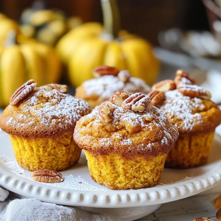 - 1 cup pumpkin puree - 1/2 cup vegetable oil - 1 cup packed brown sugar - 1/2 cup granulated sugar - 3 large eggs - 1 teaspoon vanilla extract - 1 1/2 cups all-purpose flour - 1 teaspoon baking soda - 1 teaspoon baking powder - 1 teaspoon ground cinnamon - 1/2 teaspoon ground nutmeg - 1/2 teaspoon ground ginger - 1/4 teaspoon salt - 1/2 cup chopped walnuts or pecans (optional) - 1/4 cup chocolate chips (optional) Each ingredient plays a key role in making these muffins soft and tasty. Pumpkin puree gives them moisture and flavor. The vegetable oil keeps them fluffy and rich. The brown sugar adds depth, while granulated sugar sweetens. Eggs help bind everything together and give structure. Vanilla extract adds a lovely aroma. The dry ingredients, like flour and baking powder, are vital for rise and texture. Spices, such as cinnamon, nutmeg, and ginger, bring warmth and richness. Salt balances the sweetness. You can add nuts or chocolate chips for extra crunch or sweetness. Gather these ingredients before you start. This makes the process smooth and fun! {{ingredient_image_2}} First, preheat your oven to 350°F (175°C). This heat helps the muffins bake evenly. Next, take a standard 12-cup muffin tin. Line each cup with paper liners. This step stops the muffins from sticking. In a large bowl, add 1 cup of pumpkin puree. Next, pour in 1/2 cup of vegetable oil. Then, add 1 cup of packed brown sugar and 1/2 cup of granulated sugar. Crack in 3 large eggs and add 1 teaspoon of vanilla extract. Whisk all these ingredients together until smooth. In another bowl, sift together 1 1/2 cups of all-purpose flour, 1 teaspoon of baking soda, and 1 teaspoon of baking powder. Also, add 1 teaspoon of ground cinnamon, 1/2 teaspoon of ground nutmeg, 1/2 teaspoon of ground ginger, and 1/4 teaspoon of salt. Sifting helps mix the dry ingredients evenly. Now, slowly add the dry mix to the wet mix. Stir gently until just combined. Avoid over-mixing, as this can make your muffins tough. If you want, fold in 1/2 cup of chopped walnuts or pecans and 1/4 cup of chocolate chips. Use a spoon or an ice cream scoop to fill each muffin liner about two-thirds full. This gives them room to rise. Place the muffin tin in the oven and bake for 20-25 minutes. To check if they are done, insert a toothpick into the center. If it comes out clean, they are ready. After baking, let them cool in the tin for about 5 minutes before moving them to a wire rack. To make your muffins moist, avoid over-mixing. When you mix too much, the muffins turn dense and dry. Stir gently until the batter is just combined. Use a correct oven temperature of 350°F. This ensures even baking and keeps the muffins fluffy. For a lovely presentation, serve muffins warm. Lightly dust them with powdered sugar. A sprinkle of cinnamon adds a nice touch. You can also top them with candied pecans for elegance. Pair your muffins with coffee or tea. This creates a cozy feel, perfect for any occasion. Do not overfill muffin cups. Filling them too much causes muffins to overflow. Aim to fill them about two-thirds full. Always check your ingredients for freshness. Old ingredients can ruin the taste and texture of your muffins. Pro Tips Use Fresh Pumpkin Puree: For the best flavor, opt for homemade pumpkin puree instead of canned. Roast fresh pumpkin and blend until smooth for a richer taste. Don’t Overmix: Gently fold the dry ingredients into the wet mixture to avoid dense muffins. Overmixing can develop gluten and lead to tough muffins. Check Doneness Early: Start checking your muffins a few minutes before the minimum baking time. Every oven is different, and you want to catch them at their perfect moment. Customize Your Add-ins: Feel free to experiment with different nuts, seeds, or dried fruits. Each addition can bring a unique flavor and texture to your muffins. {{image_4}} You can make your pumpkin muffins more exciting with simple add-ins. Here are my favorite options: - Nuts: You can choose between walnuts and pecans. Walnuts add a rich, earthy taste. Pecans offer a sweeter crunch. Try both to see which you like more! - Chocolate chips: Adding chocolate chips gives a sweet touch. Use dark or semi-sweet chips based on your taste. You can mix nuts and chocolate for even more flavor. If you have dietary needs, you can still enjoy these muffins: - Gluten-free alternatives: Use a gluten-free flour blend instead of all-purpose flour. It works well and keeps muffins soft. - Lower sugar options: Try using less brown sugar or substitute with a sugar alternative. Applesauce can also reduce sugar while adding moisture. Seasonal changes bring new flavors to your muffins: - Adding cranberries: Toss in some dried cranberries for a festive touch. They add a tart flavor that pairs well with pumpkin. - Incorporating spices: Add extra spices for holiday flavors. Consider using allspice or cloves for a warm, cozy taste that screams fall. These variations let you customize your saftige Kürbismuffins for any occasion. Store your saftige Kürbismuffins at room temperature for the best taste. Use an airtight container to keep them fresh. If you want to keep them longer, you can freeze them. Wrap each muffin in plastic wrap, then place them in a freezer bag. This helps to prevent freezer burn. At room temperature, these muffins last about three days. Keep an eye on them for signs of mold or dryness. If they feel hard or have a strange smell, it's best to toss them. For frozen muffins, you can enjoy them for up to three months. Just thaw them in the fridge or at room temperature before eating. Yes, you can use fresh pumpkin. First, cook the pumpkin until soft. Then, mash it or blend it until smooth. This gives your muffins a fresh taste. Just make sure to measure the same amount as the puree. To check if the muffins are done, use a toothpick. Insert it into the center of a muffin. If it comes out clean, they are ready. This usually takes about 20-25 minutes of baking time. Absolutely! You can double the recipe easily. Just make sure you have a large enough bowl. Mix all the ingredients as you normally would. You might need to bake them in batches. If you need an egg substitute, use applesauce or mashed banana. Each egg can be replaced with 1/4 cup of either. This keeps your muffins moist and adds a slight sweetness. You now have a solid guide to make delicious pumpkin muffins. We discussed all the ingredients, kitchen tools, and step-by-step instructions. I shared tips to avoid common mistakes and ideas for variations. Remember to store your muffins well for lasting freshness. Enjoy the baking process and experiment with flavors. Get creative and make this recipe your own! Happy baking!