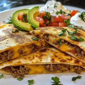 - 1 pound ground beef (80/20 blend) - 4 large flour tortillas - 2 cups shredded cheddar cheese - 1 cup shredded Monterey Jack cheese - 1 teaspoon garlic powder - 1 teaspoon onion powder - 1 teaspoon smoked paprika - Salt and pepper, to taste - 1 cup diced tomatoes - 1/2 cup diced red onion - 1/4 cup fresh cilantro, chopped - 1 avocado, sliced - Salsa and sour cream - Optional garnishes (lime, additional cilantro) The main ingredients list is simple but full of flavor. The ground beef provides a juicy base. The tortillas hold everything together while adding crunch. Cheese brings gooey richness that you will love. For seasoning, garlic powder, onion powder, and smoked paprika add depth to the beef. Salt and pepper enhance the flavor. Fresh vegetables like tomatoes and onions add brightness. Cilantro and avocado give a fresh twist. Finally, serving with salsa and sour cream makes each bite even better. Lime and extra cilantro are great for garnish. These ingredients create a delicious experience you won’t forget. Enjoy the flavorful crunch of your Smashburger quesadillas! {{ingredient_image_2}} To make the beef, heat a large skillet over medium-high heat. Add one pound of ground beef. I like to use an 80/20 blend for the best flavor and juiciness. Sprinkle in one teaspoon of garlic powder, one teaspoon of onion powder, one teaspoon of smoked paprika, and some salt and pepper. Cook for about 6 to 8 minutes. Break up the beef with a spatula as it cooks. Form it into flat patties. This step helps create crispy edges. Once the beef is browned and cooked, take it off the heat. Stir in one cup of diced tomatoes, half a cup of diced red onion, and half of the chopped cilantro. Mixing these ingredients adds great flavor to your filling. Seasoning is key! You want every bite to burst with taste. Now it's time to assemble the quesadilla. Preheat a large skillet or griddle over medium heat. Place one large flour tortilla on the skillet. On one half of the tortilla, add a layer of shredded cheddar and Monterey Jack cheese. Then, scoop a generous amount of the beef mixture on top. Add a little more cheese for extra gooeyness. Carefully fold the tortilla in half. Cook the quesadilla for about 3 to 4 minutes on each side. It should turn golden brown and crispy. Press down gently with a spatula while cooking to help it brown evenly. After cooking, transfer the quesadilla to a cutting board and cut it into wedges. Repeat with the remaining tortillas and filling until you have a plate full of delicious quesadillas. To ensure even cooking, always preheat your skillet. Use medium heat for the best results. Place one tortilla on the hot skillet. Add cheese and filling on one half. Fold the tortilla over to cover the filling. This method helps it cook evenly. For spatula techniques, use a wide spatula. It makes flipping easier. Gently press down while cooking. This promotes even browning and crispy edges. Flip carefully to avoid spills. You can spice things up with different seasonings. Try adding cumin or chili powder for extra kick. You can also mix in some smoked paprika. It adds a rich flavor that pairs well with beef. Adding more vegetables boosts taste and nutrition. Consider bell peppers, spinach, or corn. These add color and crunch. You can also include proteins like chicken or turkey for a twist. For gatherings, serve quesadillas on a bright platter. Cutting them into wedges makes for easy sharing. Arrange them in a circle with dips in the center. It looks appealing and is fun to enjoy. Best garnishes include fresh cilantro and avocado slices. They add color and freshness to the plate. A sprinkle of lime juice brightens the dish. It enhances the flavors and makes it look even better. Pro Tips Use High-Quality Beef: Opt for a good quality ground beef with a higher fat content for juicier and more flavorful quesadillas. Don’t Overfill: While it’s tempting to add lots of filling, keep it moderate to ensure the quesadilla cooks evenly and holds together. Experiment with Cheeses: Feel free to mix different types of cheese like pepper jack or gouda for a unique flavor twist! Keep It Warm: If making multiple quesadillas, keep them warm in a low oven (around 200°F) while you cook the rest to serve them hot. {{image_4}} You can switch up the meat in your quesadillas. Try using chicken or turkey for a leaner choice. Ground turkey works well. You can even make a veggie version. Use black beans or mushrooms for a tasty twist. Each option brings a unique flavor and texture. While cheddar and Monterey Jack are great, feel free to mix it up. Pepper Jack adds some spice and zing. For a creamier taste, try using cream cheese or goat cheese. You can also use a blend of different cheeses for a rich flavor. Experiment until you find your favorite mix. Salsas can really change the game for your quesadillas. Try fresh pico de gallo for a bright touch. Mango salsa gives a sweet twist. If you want something bolder, opt for chipotle salsa. You can also explore different dipping sauces. Ranch dressing or guacamole are tasty choices too. Each sauce offers a new flavor adventure. To keep your Smashburger quesadillas fresh, follow these tips: - Refrigeration: Place leftover quesadillas in an airtight container. They stay good for up to 3 days in the fridge. - Freezing: For longer storage, wrap each quesadilla in plastic wrap, then place them in a freezer bag. They can last for up to 2 months. When you're ready to enjoy your quesadillas again, here’s how to reheat them: - Methods: Use a skillet over medium heat for best results. This keeps the quesadilla crispy. You can also use an oven at 350°F (175°C) for about 10-15 minutes. - Time and Temperature: If using the skillet, heat each side for about 3-4 minutes. Check to ensure the cheese melts and the outside turns golden brown. Want to make your week easier? Meal prep your quesadillas: - Preparing in Advance: Cook the beef and prepare the filling in advance. Store it in the fridge for quick assembly. - Suggested Storage Containers: Use clear, airtight containers for the filling. This way, you can see what you have ready to go! For quesadillas, wrap them in foil or store in a container to keep them fresh. To make Smashburger-style quesadillas, you need a few key ingredients. First, use ground beef, ideally an 80/20 blend. This mix provides the right fat for flavor. You will also need garlic powder, onion powder, and smoked paprika for seasoning. Fresh ingredients like diced tomatoes, red onion, and cilantro add freshness. For the cheesy goodness, grab shredded cheddar and Monterey Jack cheese. Large flour tortillas hold it all together. Absolutely! You can personalize fillings to suit your taste. Try adding black beans for extra protein. Chopped bell peppers or jalapeños offer a nice kick. You could also swap the beef for grilled chicken or turkey. For a vegetarian option, use mushrooms or zucchini. Just remember to keep the cheese, as it melts beautifully and brings all the flavors together. A typical Smashburger quesadilla has around 600 calories per serving. This includes about 30 grams of fat and 40 grams of protein. The cheese and beef contribute to the fat content. If you add veggies, the fiber content increases, making them a bit healthier. Always check specific brands for exact nutritional values, as they can vary. You can find Smashburger quesadillas at any Smashburger location. They are part of their menu and offer a great taste. If you want to enjoy them at home, you can easily make them using the recipe provided above. This way, you can enjoy Smashburger-style quesadillas anytime. In this article, we explored how to make delicious quesadillas. We covered key ingredients like ground beef and cheese, then shared tips for cooking and assembling them. I highlighted variations, storage methods, and even answered common questions. Feel free to experiment with flavors and fillings. Customize your quesadillas to fit your taste. With these steps, you can create a dish that delights everyone. Enjoy your cooking adventures!