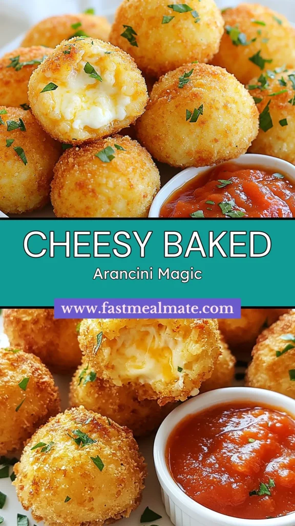 Discover the ultimate snack with this Easy Arancini Recipe! Cheesy Baked Arancini are perfect for any occasion, featuring delicious mozzarella stuffed rice balls that are baked to perfection. Serve these Italian appetizer delights with marinara for a tasty treat everyone will love. Quick to prepare and full of flavor, you're sure to impress family and friends. Try it now and elevate your snacking game! #BakedArancini #ItalianAppetizer #CheesyArancini #AppetizerRecipes