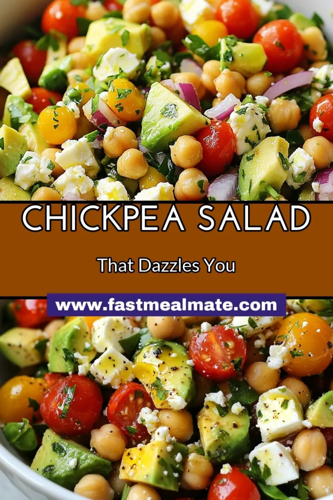 Discover this delicious Chickpea Feta Avocado Salad, a perfect blend of flavors that’s both nutritious and satisfying. This Chickpea salad recipe is not just easy to prepare, but it also fits into your healthy salad recipes, making it ideal for any meal. Enjoy the freshness of a Mediterranean salad with every bite. Try this vegan chickpea salad today and elevate your salad game! Save for later! #ChickpeaSalad #AvocadoFetaSalad #HealthyRecipes #VeganSalad