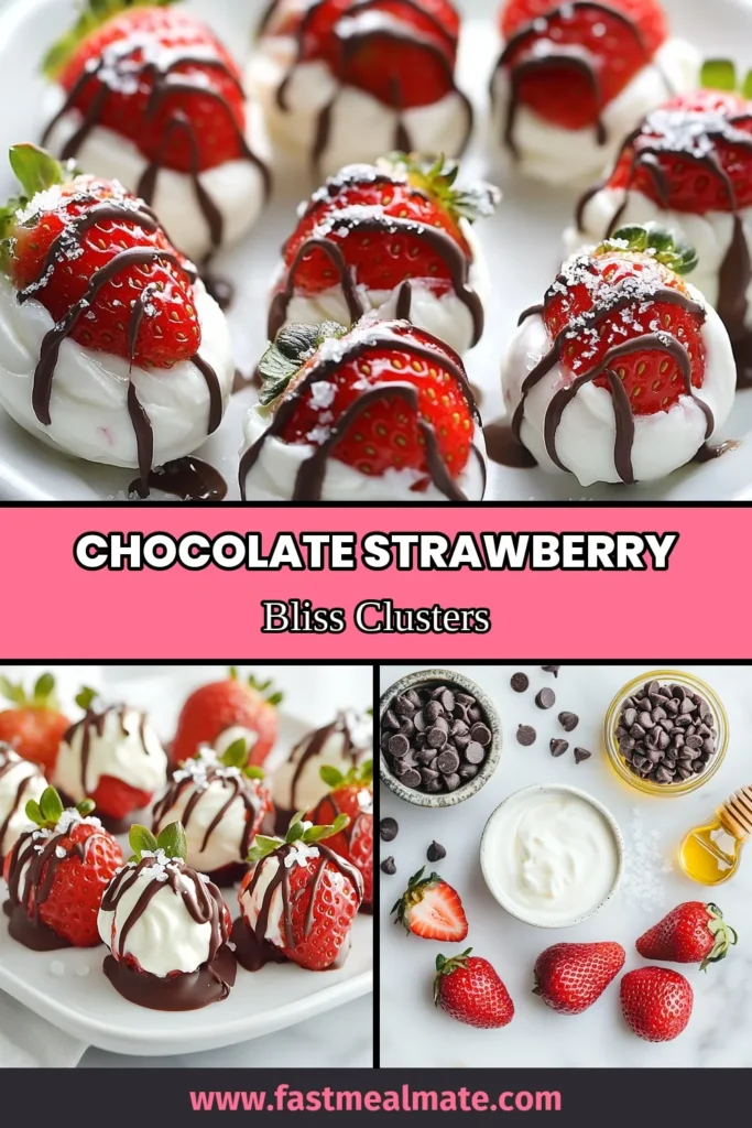 Indulge in these delicious Chocolate Strawberry Clusters made with creamy Greek yogurt for a guilt-free treat! Perfectly balancing fresh strawberries and rich chocolate, these Healthy Dessert Recipes are ideal for satisfying your sweet tooth without the guilt. Enjoy these Frozen Chocolate Strawberries as Quick Yogurt Snacks that are easy to make and perfect for any occasion. Try the recipe today and savor the goodness! #HealthyDesserts #GreekYogurt #ChocolateStrawberries #QuickSnacks