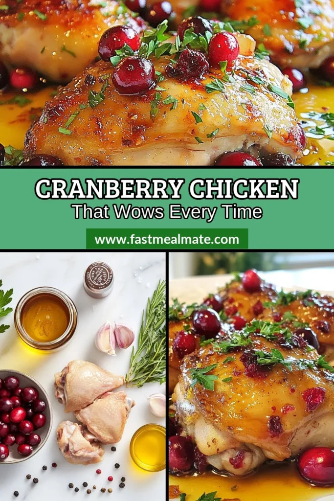 Discover the ultimate roasted cranberry chicken recipe that's perfect for any occasion. This easy roasted chicken dinner features succulent cranberry chicken thighs infused with balsamic goodness. Ideal for holiday gatherings, this balsamic chicken with cranberries will impress your guests and tantalize their taste buds. Try this simple yet delicious recipe today and elevate your meals. Save this for later! #RoastedCranberryChicken #EasyDinner #HolidayRecipes #ChickenThighs