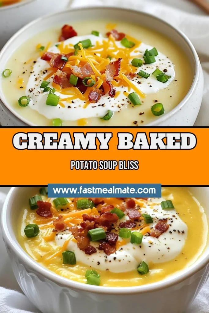 Savor the comforting flavors of this creamy loaded baked potato soup, the perfect easy potato soup recipe for any night! This homemade potato soup combines russet potatoes, hearty vegetable broth, and sharp cheddar cheese for a delicious vegetarian baked potato soup option. Ready in just 40 minutes, it's ideal for cozy dinners. Dive into this cheesy delight today! #PotatoSoup #ComfortFood #SoupRecipe #VegetarianCooking