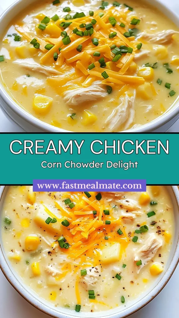 Savor the warmth of this creamy Crockpot chicken corn chowder! This easy corn chowder slow cooker recipe combines succulent chicken and sweet corn, creating a hearty meal that's perfect for any occasion. With just a few simple ingredients, you'll enjoy a delicious chicken and corn chowder that cooks effortlessly while you go about your day. Try this comforting crockpot chowder recipe today and share the love! #CrockpotChickenCornChowder #EasyCornChowder #ChickenAndCornChowder #HeartyChowderRecipe