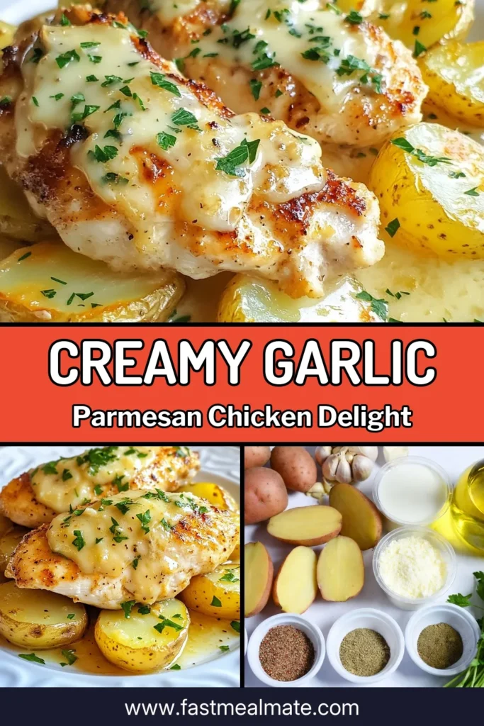 Looking for an easy and delicious dinner? Try this flavorful Garlic Parmesan Crockpot Chicken and Potatoes recipe! With tender chicken, creamy garlic sauce, and baby potatoes cooked to perfection in your slow cooker, it's a must-try among Crockpot chicken recipes. Perfect for busy weeknights, this easy chicken and potatoes dish will impress everyone. Don't forget to save this creamy garlic chicken recipe for your next family meal! #GarlicParmesanChicken #CrockpotChickenRecipes #SlowCookerDinnerRecipes #EasyChickenAndPotatoes