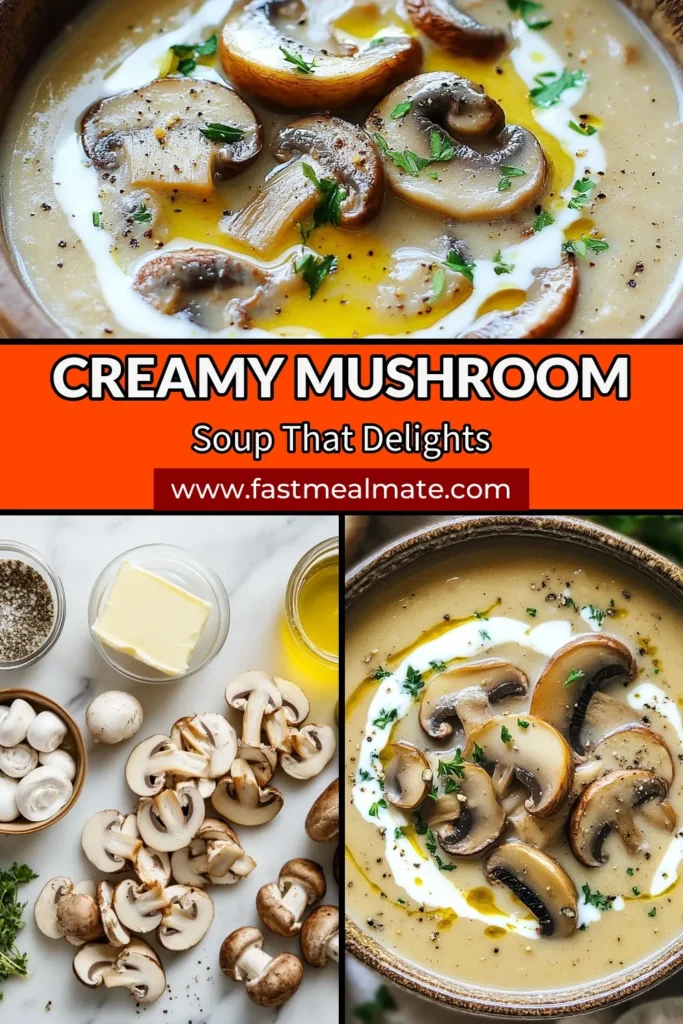 Discover the deliciousness of homemade creamy mushroom soup with our ultimate recipe! This easy mushroom soup is rich, flavorful, and perfect for any occasion. Whether you prefer a decadent dairy version or a vegan mushroom soup, this recipe has you covered. Impress your family and friends with this comforting dish. Save this creamy mushroom soup recipe for later and enjoy a warm bowl of goodness any time! #MushroomSoup #VeganSoup #EasyRecipes #HomemadeSoup