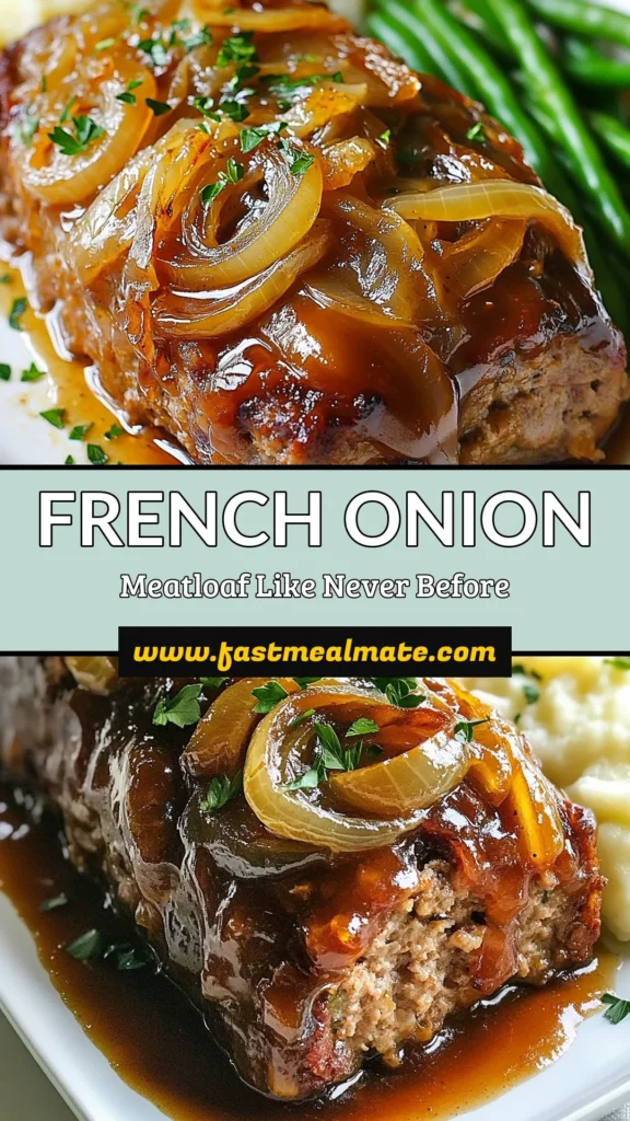 Discover the ultimate French Onion Meatloaf, a flavorful meatloaf recipe that combines ground beef and turkey for a delicious twist. This easy meatloaf dinner is packed with caramelized onions and savory spices, making it a family favorite. Perfect for weeknight meals or special occasions, your taste buds will thank you! Try this ground beef turkey meatloaf today and elevate your dinner game. Save this recipe for a cozy meal! #FrenchOnionMeatloaf #MeatloafRecipe #ComfortFood #EasyRecipes