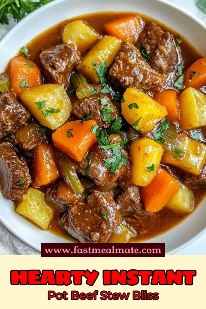 Discover the ultimate savory beef stew recipe with this Instant Pot beef stew that guarantees rich flavors and tender meat in no time! Learn how to make beef stew effortlessly with the best beef stew instant pot method. In just over an hour, you can enjoy an easy beef stew recipe that's perfect for cold nights. Save this recipe for a comforting family meal that everyone will love! #InstantPotBeefStew #BeefStewRecipe #EasyBeefStew #ComfortFood
