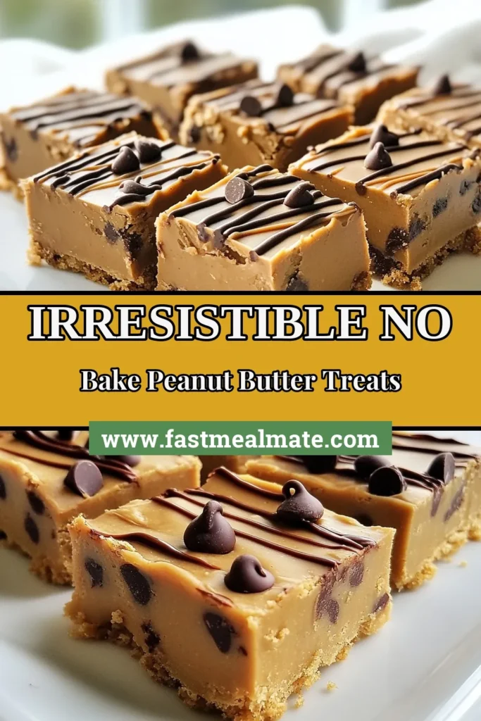 Indulge in these no-bake peanut butter bars that are perfect for satisfying your sweet tooth while staying healthy! These easy peanut butter desserts combine creamy peanut butter, oats, chocolate, and just a hint of sweetness for a delicious snack. Enjoy gluten-free no-bake bars that double as chocolate peanut butter treats! Making these healthy snack recipes is quick and simple. Save this recipe for later and enjoy a guilt-free treat! #NoBakeDesserts #PeanutButterLovers #HealthySnacks #GlutenFreeTreats