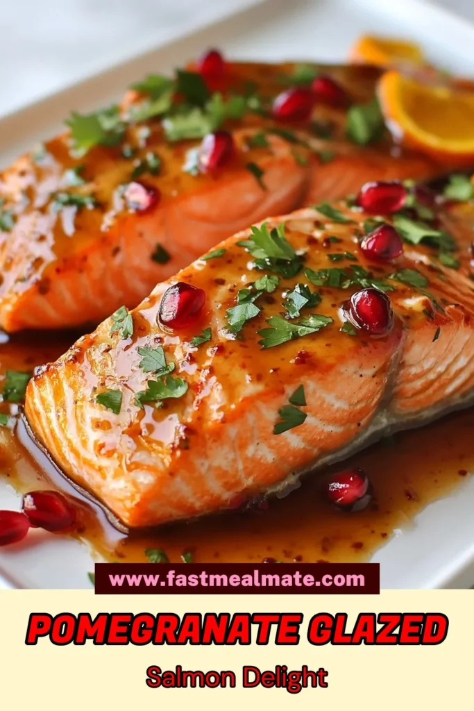 Try this delicious Pomegranate Orange Glazed Salmon recipe for an easy and healthy dinner option! This baked salmon with pomegranate glaze pairs perfectly with fresh orange juice and honey, creating a delightful citrus flavor. Perfect for any night of the week, it's one of the best healthy salmon recipes out there. Enjoy the vibrant taste of salmon with pomegranate sauce that your family will love. Save this easy citrus salmon recipe for later! #SalmonRecipes #HealthyEating #EasyDinner #PomegranateGlaze