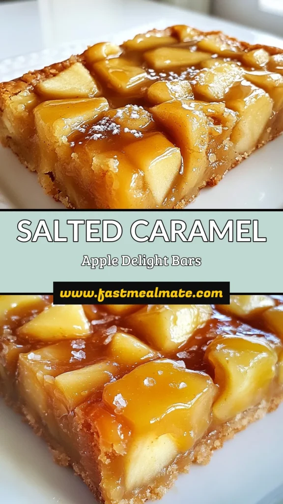 Indulge in these delicious salted caramel apple bars, the perfect apple dessert bars for any occasion! Made with fresh apples and drizzled with rich caramel, this easy caramel apple recipe will become a family favorite. Discover how to create these delectable baked apple treats in just a few simple steps. Click to save this recipe and delight your loved ones with every bite! #SaltedCaramelAppleBars #AppleDessertBars #CaramelAppleRecipe #EasyCaramelAppleBars