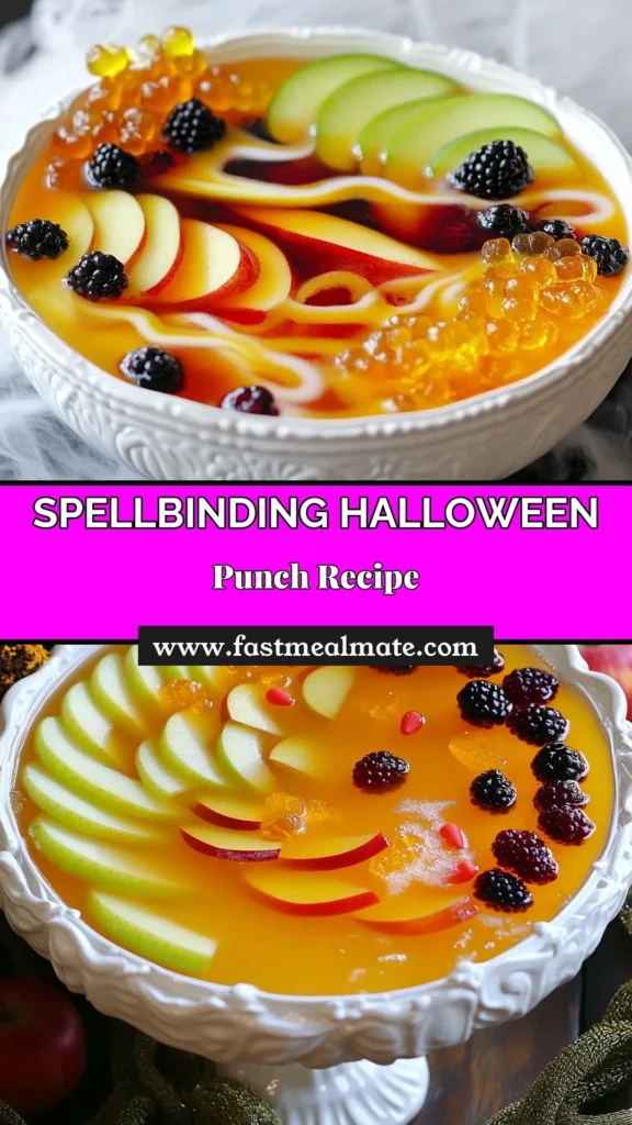 Looking for a festive way to celebrate Halloween? This Witch’s Potion Halloween Punch is the perfect addition to your spooky gatherings! This Halloween punch recipe features a delicious mix of apple cider, orange juice, and cranberry juice, enhanced with spices and topped with fizzy sparkling water. Add an enchanting touch with dry ice for a magical effect! Delight your guests with this Witch's Potion drink and make your Halloween unforgettable. Save this recipe for your next spooky celebration! #HalloweenPunch #WitchesPotion #SpookyBeverages #FestiveCocktails