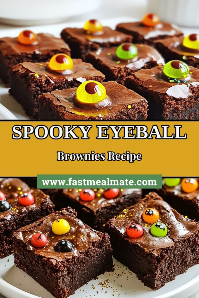 Get ready for Halloween with these spooky Halloween brownies, complete with gummy eyeball treats! This easy Halloween recipe combines rich chocolate brownies with fun and creepy decorations that kids and adults will love. Perfect for parties or a festive treat, these brownies are sure to impress. Try them this Halloween and add a touch of fright to your dessert table! Save this recipe now! #HalloweenBrownies #SpookyDesserts #GummyEyeballTreats #HalloweenRecipe