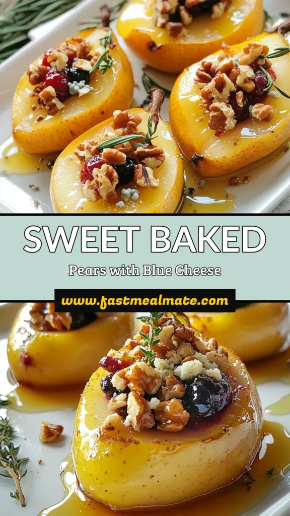 Indulge in this delicious baked pears recipe featuring honey berries and blue cheese for a perfect balance of sweet and savory flavors. This easy baked fruit recipe brings together tender pears, juicy mixed berries, and creamy blue cheese for a unique honey berries dessert. Perfect for a cozy evening or a special occasion, these blue cheese pears are sure to impress. Try it today and savor each bite! #BakedPears #EasyDessert #BlueCheeseRecipe #HealthySnacks