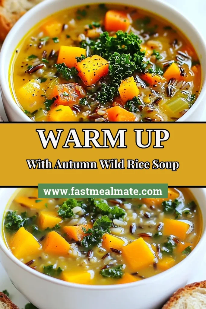 Warm up this season with our Cozy Autumn Wild Rice Soup! This hearty soup combines nutrient-rich vegetables, including kale and butternut squash, to create a comforting dish perfect for chilly days. Ideal for healthy fall recipes, this vegetable soup with kale features wild rice for added texture and flavor. Don’t miss out on this delightful addition to your cozy soup recipes collection! Save this recipe and bring warmth to your table! #AutumnRecipes #HealthyEating #SoupLovers #FallComfortFood