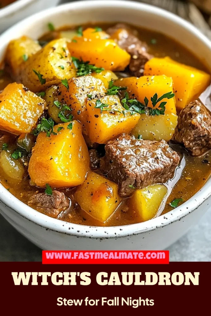 Get ready for a spooky and delicious twist this Halloween with Witch's Cauldron Beef Stew! This hearty beef stew recipe features tender beef chuck, vibrant veggies, and a slow-cooked flavor that will warm your soul. Perfect for festive gatherings, this beef chuck stew is sure to impress guests. Try this Halloween themed recipe today! Don’t forget to save for later! #WitchsCauldronBeefStew #HalloweenRecipes #BeefStew #ComfortFood