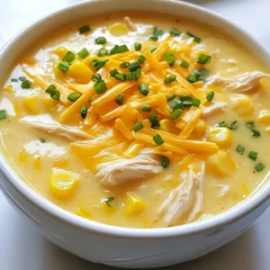 - 2 boneless, skinless chicken breasts - 4 cups corn (fresh, frozen, or canned) - 2 medium potatoes, peeled and diced - 1 medium onion, finely diced - 2 cloves garlic, minced The main ingredients form the base of the chowder. The chicken breasts add protein and flavor. Corn brings sweetness and a lovely texture. The potatoes give the chowder a hearty feel. Onions and garlic add depth to every bite. - 1 teaspoon dried thyme - 1 teaspoon smoked paprika - Salt and freshly ground black pepper Seasonings play a big role in making this chowder shine. Dried thyme gives a warm taste. Smoked paprika adds a hint of smokiness. Salt and pepper help to bring out all the flavors. - 2 cups chicken broth (low sodium recommended) - 1 cup heavy cream - 1 tablespoon olive oil - 1 cup shredded cheddar cheese (for topping) - Fresh chives, chopped (for garnish) These liquids and creamy elements create a rich base. Chicken broth keeps it light yet flavorful. Heavy cream adds a velvety texture. A drizzle of olive oil helps with cooking and flavor. Shredded cheddar on top brings a nice finish, while fresh chives add color and a fresh taste. {{ingredient_image_2}} - Seasoning the chicken: Start by seasoning the chicken breasts. Sprinkle salt, black pepper, and smoked paprika on both sides. This adds flavor and depth to the dish. - Searing the chicken breasts: Heat olive oil in a skillet over medium heat. Carefully place the chicken in the skillet. Sear for about 3-4 minutes on each side. Look for a golden-brown crust. Once done, set the chicken aside. - Adding vegetables and corn: In your crockpot, add the diced onion, minced garlic, and diced potatoes. Then mix in the corn and dried thyme. - Mixing with chicken broth: Pour in the chicken broth. Stir everything gently to combine. Make sure all ingredients are well mixed. - Nestling the chicken: Place the seared chicken breasts on top of the mixed ingredients. Ensure they are slightly submerged in the broth. - Setting cooking times: Cover the crockpot with its lid. Set it to cook on low for 6-8 hours or on high for 3-4 hours. The chicken should be fully cooked and the potatoes tender. - Shredding the chicken: After cooking, carefully remove the chicken from the crockpot. Use tongs to place it on a cutting board. Shred the chicken into bite-sized pieces using two forks. - Incorporating heavy cream: Return the shredded chicken back into the chowder. Pour in the heavy cream and stir well. Let it warm for another 10 minutes on low heat. - Ladling into bowls: Use a ladle to serve the chowder into bowls. - Topping with cheese and chives: Top each bowl with shredded cheddar cheese. Finish with a sprinkle of chopped fresh chives for a pop of color and added flavor. For a richer flavor, add more smoked paprika. This spice brings warmth and depth. You can also try fresh herbs like parsley or cilantro for brightness. Adding a squeeze of lime can give a zesty kick. Want more crunch? Toss in diced bell peppers or carrots. These vegetables not only add taste but also color. They make the chowder more fun to eat. You want your potatoes to be soft but not mushy. Cut them into small cubes so they cook evenly. Check them with a fork about halfway through cooking. If you want a creamier chowder, try using half-and-half instead of heavy cream. You can also blend a portion of the soup for a smooth finish. Just scoop some out, blend, and mix it back in. Prep your ingredients the night before. Chop the onions, garlic, and potatoes, and store them in the fridge. This makes cooking a breeze in the morning. If you love this chowder, consider batch cooking. Make two batches and freeze one for later. Just portion it out in airtight containers. This way, you always have a warm meal ready! Pro Tips Use Fresh Corn: For the best flavor, use fresh corn when it's in season. It adds a natural sweetness and crunch to your chowder. Adjust Creaminess: If you prefer a lighter chowder, substitute half of the heavy cream with milk or a non-dairy alternative. Customize Seasoning: Feel free to add more spices like cayenne pepper for a kick or herbs like parsley for a fresh taste. Leftover Potential: This chowder makes great leftovers! Store it in the fridge for up to 3 days and reheat gently on the stove. {{image_4}} If you need to adapt the recipe, here are some simple swaps: - Gluten-free options: Use certified gluten-free chicken broth. This keeps the chowder safe for gluten-free diets. - Dairy-free modifications: Substitute heavy cream with coconut milk or a dairy-free cream. This gives a rich taste without dairy. Want to boost the protein? Here are a few ideas: - Using shredded rotisserie chicken: This is a great shortcut. Just add it to the crockpot during the last hour. It keeps the dish quick and easy. - Incorporating bacon or sausage: Cook and crumble some bacon or sausage before adding them to the chowder. This adds a smoky flavor that many love. Let’s take the flavor to the next level: - Adding spice with jalapeños: For a little heat, chop fresh jalapeños and stir them in. Add them at the start for a mild kick or later for more heat. - Incorporating fresh herbs: Add thyme or cilantro just before serving. This brightens the chowder and adds fresh notes. To store leftovers, let the chowder cool down first. Place it in an airtight container. This helps keep it fresh. The chowder lasts about 3 to 4 days in the fridge. Always check for any off smells or changes in texture before eating. For freezing, use freezer-safe containers. These should be airtight to prevent freezer burn. You can also use heavy-duty freezer bags. The chowder can stay frozen for up to 3 months. To thaw, move it to the fridge overnight. When reheating, keep the creaminess intact. Stir the chowder well to mix the cream back in. For best results, use the stovetop. Heat it over low to medium heat, stirring often. If you use a microwave, do it in short bursts. Stir between them to avoid hot spots. Can I use frozen chicken in the crockpot? Yes, you can use frozen chicken. Just add a bit more cooking time. Ensure it cooks fully. What can I use instead of heavy cream? You can use half-and-half or coconut milk for a lighter option. Both add creaminess. How do I know when the chicken is fully cooked? Check if the chicken reaches an internal temperature of 165°F. It should shred easily. Can I cook it longer on low if needed? Yes, you can cook it longer on low. Just ensure it doesn’t dry out. What goes well with chicken corn chowder? Fresh bread pairs great with chowder. A simple salad is also a nice touch. Can I add different toppings? Absolutely! Add bacon bits, diced avocado, or extra cheese for more flavor. In this article, we explored how to make a delicious chicken corn chowder. We covered key ingredients, cooking steps, and helpful tips. This dish combines tender chicken, sweet corn, and creamy broth for a comforting meal. As you prepare this chowder, feel free to make it your own with different flavors or veggies. Avoiding waste is easy with storage tips too. Enjoy this hearty recipe with family or friends, and make it a staple in your cooking.