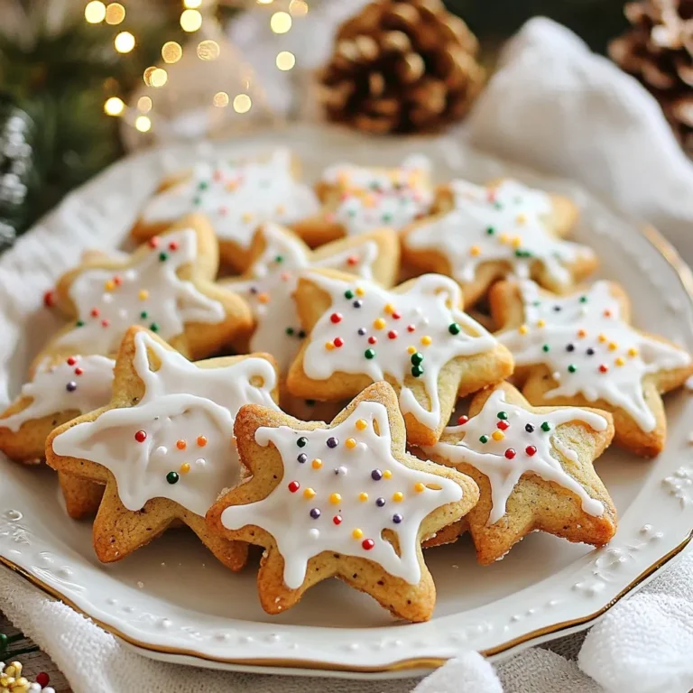 To make Nutmeg Spiced Christmas Cookies, gather these ingredients: - 2 ½ cups all-purpose flour - 1 teaspoon baking powder - ½ teaspoon baking soda - 1 teaspoon ground nutmeg - 1 teaspoon ground cinnamon - ½ teaspoon ground ginger - ½ teaspoon salt - ¾ cup unsalted butter, softened - 1 cup packed brown sugar - ½ cup granulated sugar - 1 large egg - 1 teaspoon vanilla extract - 1 cup powdered sugar (for icing) - 2-3 tablespoons milk (for icing) - Colored sprinkles or edible glitter (for decoration) Each ingredient plays a key role in flavor and texture. If you need substitutes: - Use coconut oil instead of butter for a dairy-free version. - Swap brown sugar with coconut sugar for a different taste. - You can replace all-purpose flour with gluten-free flour for a gluten-free option. Using high-quality ingredients makes a big difference. Fresh spices like nutmeg and cinnamon add vibrant flavor. Unsalted butter gives you control over salt content. Choose organic, fresh eggs for the best results. Quality ingredients lead to cookies that taste great and look beautiful. Treat your cookies well, and they will shine on your holiday table! {{ingredient_image_2}} Start by preheating your oven to 350°F (175°C). Get two baking sheets ready with parchment paper. This helps the cookies come off easily after baking. In a medium bowl, mix together the flour, baking powder, baking soda, ground nutmeg, ground cinnamon, ground ginger, and salt. Whisk this well to blend all the dry ingredients. Set this bowl aside. Now, grab a large mixing bowl. Use an electric mixer to cream the softened butter, brown sugar, and granulated sugar. Mix for about 3 to 4 minutes until it is light and fluffy. This step is key! It makes the cookies tender. Add the egg and vanilla extract into the butter-sugar mix. Beat well until it is smooth and combined. Next, slowly add the dry mix to the wet mix. Stir gently until combined. Be careful not to overmix. That can make the cookies dense. Using a tablespoon, scoop some dough and roll it into a ball. Place the dough balls on your baking sheets, leaving about 2 inches apart. Press each ball down gently to flatten them just a bit. Now, it’s time to bake. Put the baking sheets in the preheated oven. Bake for 10 to 12 minutes. The edges should look lightly golden brown. It’s okay if the centers seem a bit soft. They will firm up as they cool. Once baked, let the cookies cool on the sheets for about 5 minutes. Then, move them to a wire rack to cool completely. This helps them stay crisp and not soggy. For the icing, mix the powdered sugar and milk in a small bowl. Whisk well until you get a smooth and slightly runny mix. Once the cookies are cool, drizzle the icing over them. You can use a spoon for this or a piping bag for more control. Before the icing sets, add colored sprinkles or edible glitter. This will give your cookies a festive look and taste. Enjoy the fun of decorating and get creative! To get the right texture, start with softened butter. Cold butter won't mix well. Cream the butter and sugars until fluffy. This adds air, making the cookies light. When mixing dry ingredients, whisk them well. This ensures even spice distribution. Don’t overmix once you combine wet and dry. Stop as soon as you see no flour. One common mistake is using cold butter. This can lead to dense cookies. Another error is overbaking. Check your cookies at 10 minutes. They should look slightly soft in the center. Let them cool on the sheet for five minutes before moving. This helps them set without breaking. Always measure spices carefully. Fresh spices have stronger flavors. Store your spices in a cool, dark place. For nutmeg, consider grating it fresh. This adds depth to your cookies. Mix spices with the flour to ensure a balanced taste. Don’t skip the salt; it enhances the flavors. Pro Tips Chill the Dough: For even better flavor and texture, refrigerate the cookie dough for at least 30 minutes before baking. This helps the spices meld together and results in a chewier cookie. Perfectly Baked Cookies: Keep an eye on your cookies while they bake. They should be lightly golden at the edges but still soft in the center. They will continue to firm up as they cool. Experiment with Spices: Feel free to adjust the spice levels to your preference! Adding a pinch of cloves or allspice can give your cookies an extra holiday twist. Decorative Icing: For a more polished look, use a piping bag for icing. This allows for more intricate designs and precise control when decorating your cookies. {{image_4}} You can switch up the spices for a new twist. Try using cardamom or allspice instead of nutmeg. Each spice offers a unique flavor and aroma. You might also add a bit of orange zest for a bright note. This adds freshness and a hint of citrus to your cookies. To make gluten-free cookies, swap regular flour for a gluten-free blend. Make sure the blend has xanthan gum for the right texture. For a vegan option, replace the butter with coconut oil or a vegan butter substitute. Use a flax egg instead of a regular egg. Mix one tablespoon of ground flaxseed with three tablespoons of water, let it sit, and use it in the dough. Get creative with decorations to make your cookies pop! You can use royal icing for detailed designs. Pipe shapes like stars, trees, or even snowflakes. Edible glitter adds sparkle for a festive look. You can also use candy canes or chocolate chips for embellishments. Arrange your cookies on a decorative platter with fresh mint or holly for an extra touch. To keep your nutmeg spiced Christmas cookies fresh, place them in an airtight container. This helps maintain their soft texture and flavor. You can stack them in layers, but separate each layer with parchment paper. This prevents sticking and keeps them looking nice. If you want to save some cookies for later, freezing is a great option. Let the cookies cool completely. Place them in a single layer on a baking sheet and freeze for about one hour. Once frozen, transfer the cookies to a freezer-safe bag or container. They can last in the freezer for up to three months. When you're ready to enjoy, simply thaw at room temperature. The best containers for storing cookies are glass jars, plastic containers, or resealable bags. Glass jars look nice and keep cookies fresh. Plastic containers are great for stacking. Resealable bags take up less space and are easy to use. Make sure whatever container you choose seals tightly to keep air out. Yes, you can use various types of sugar in this recipe. Brown sugar gives a nice flavor and moisture. You can also use white sugar for a lighter texture. If you want a healthier option, try coconut sugar. Keep in mind that each type will slightly change the cookie's taste and texture. These cookies can last about one week if stored properly. Place them in an airtight container to keep them fresh. If you want them to last longer, you can freeze them. Just make sure they are in a freezer-safe container. They can stay good for up to three months if frozen. While these cookies are great for Christmas, they work well for other holidays too. You can enjoy them during Thanksgiving, Halloween, or even Easter. Just change the decorations to match the theme. Use different colored sprinkles or icing to make them festive for any occasion. These nutmeg spiced Christmas cookies use quality ingredients to bring out rich flavor. I shared steps for mixing, baking, and decorating, plus tips for perfect texture. Don't forget the creative variations to suit everyone’s taste, including gluten-free options. Proper storage keeps your cookies fresh for longer. Baking brings joy during the holidays. Use these ideas to make cookie magic. Enjoy every bite!