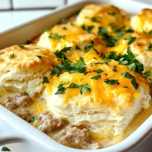 To make the Copycat Cracker Barrel Biscuits & Gravy Casserole, you will need: - 1 can of refrigerated biscuits (8 pieces) - 1 pound breakfast sausage (choose between mild or spicy) - 1/4 cup all-purpose flour - 2 cups milk (whole or 2%) - 1 teaspoon garlic powder - 1 teaspoon onion powder - 1/2 teaspoon black pepper - 1/2 teaspoon salt - 1 cup shredded cheddar cheese (optional) - Fresh parsley, chopped (for garnish) These main ingredients create a warm, hearty dish that is perfect for breakfast or brunch. To enhance the taste of your casserole, consider adding: - Hot sauce for some kick - Cooked bacon bits for a smoky flavor - Fresh herbs like thyme or chives for a fresh touch These additions can make your casserole even more delightful and unique. If you don&rsquo;t have some ingredients on hand, here are some easy swaps: - Use turkey sausage instead of pork for a lighter option. - Almond milk or oat milk can replace regular milk for a dairy-free version. - Gluten-free biscuits work well if you need a gluten-free dish. These substitutions help you customize the recipe to fit your needs without losing flavor. {{ingredient_image_2}} First, gather all your ingredients. This makes cooking smooth and fun. Preheat your oven to 350&deg;F (175&deg;C). This step is key for a great bake. In a large skillet, add the breakfast sausage. Cook it over medium heat. Stir and break the sausage into small bits for even cooking. It should take about 7 to 10 minutes to brown. Once it&rsquo;s cooked, sprinkle 1/4 cup of flour over the sausage. Stir for 2 minutes to make a thick roux. Gradually pour in 2 cups of milk, whisking as you go. This helps to avoid lumps. Keep cooking and stirring until the gravy thickens, which takes about 5 to 7 minutes. Add 1 teaspoon of garlic powder, 1 teaspoon of onion powder, 1/2 teaspoon of black pepper, and 1/2 teaspoon of salt. These spices give the gravy a tasty kick. In a greased 9x13 inch baking dish, cut each biscuit into quarters. Spread these biscuit pieces evenly across the bottom of the dish. Pour the sausage gravy over the biscuits, making sure to coat all pieces well. If you like cheese, sprinkle 1 cup of shredded cheddar cheese on top. This adds a rich flavor. Bake the casserole in the oven for 25 to 30 minutes. Look for a golden color on the biscuits to know they are done. Once baked, take it out and let it cool a bit. Garnish with fresh parsley for a pop of color. This step makes your dish look even better! When making this casserole, focus on cooking the sausage well. Brown it over medium heat. This step adds great flavor. Use a spatula to break it into small pieces. This helps it cook evenly. Make sure to mix the flour in well. This creates a thick gravy that coats the biscuits. For the best texture, watch the gravy closely. Stir it often as it thickens. This prevents lumps and keeps it smooth. Don&rsquo;t skip the cheese unless you want a lighter dish. The cheese adds creaminess and richness. Finally, bake until the biscuits rise and turn golden. This gives you a nice fluffy texture. Serve your casserole warm right from the dish. It looks great and keeps it cozy. For a fun twist, add fresh fruit or a salad on the side. This balances the richness of the casserole. Garnish with chopped parsley for a pop of color. It makes your dish look even more appealing! Pro Tips Use Fresh Sausage: Fresh breakfast sausage will provide a more robust flavor compared to pre-cooked or frozen options. Customize Your Gravy: Feel free to add your favorite seasonings or herbs to the gravy, like thyme or cayenne pepper, for a personal touch. Layering for Flavor: For extra flavor, consider adding saut&eacute;ed onions or bell peppers to the sausage mix before adding the flour. Make Ahead: You can assemble the casserole the night before and refrigerate it. Just add a few extra minutes to the baking time when you're ready to cook. {{image_4}} You can swap the breakfast sausage for other meats. Try using cooked bacon for a smoky flavor. Or, use diced ham for a heartier dish. You can even use ground turkey if you want a leaner option. Each choice adds a unique taste to your casserole. For a vegetarian version, replace the sausage with saut&eacute;ed mushrooms. This gives a nice earthy flavor. You can also use plant-based sausage if you want a meat-like texture. For a vegan option, use almond or oat milk. Choose a vegan cheese for extra creaminess. These swaps keep the dish tasty and inclusive. Add spices for extra zing. A pinch of cayenne pepper adds heat. Smoked paprika gives a nice depth. Fresh herbs like thyme or rosemary can brighten the dish. You can also mix in some diced bell peppers or onions for extra crunch. These enhancements elevate your casserole and make it even more delightful. After enjoying your delicious casserole, let it cool for about 30 minutes. Transfer any leftovers to an airtight container. This helps keep the flavors fresh. Store the casserole in the fridge for up to three days. If you want to keep it longer, freezing is a great option. When it&rsquo;s time to enjoy your leftovers, preheat your oven to 350&deg;F (175&deg;C). Place the casserole in an oven-safe dish and cover it with foil. Heat it for about 20-25 minutes. This helps warm it evenly without drying it out. You can also reheat individual portions in the microwave. Heat in 30-second intervals until warm. To freeze your casserole, cut it into portions before storing. Wrap each piece tightly in plastic wrap and then place them in a freezer bag. Press out any air to prevent freezer burn. Label the bags with the date. Your casserole will stay good for up to two months in the freezer. When you&rsquo;re ready to eat, thaw it overnight in the fridge before reheating. You can use ground turkey or chicken instead of breakfast sausage. Both options are leaner and still tasty. For a vegetarian choice, try crumbled tempeh or plant-based sausage. These alternatives will give you great flavor in your casserole. If you want a kick, add some red pepper flakes to your mix. Yes, you can use homemade biscuits! Just make sure they are baked and not raw. Cut them into quarters like you would with refrigerated ones. Homemade biscuits will add a fresh touch to your casserole. Plus, you can control the flavors and ingredients. The casserole will last for about 3-4 days in the fridge. Store it in an airtight container to keep it fresh. If you plan to eat it later, reheat it in the oven for the best taste. You can also heat it in the microwave if you&rsquo;re in a hurry. This blog covers all aspects of creating a delicious casserole. We explored key ingredients, step-by-step instructions, and tips for the best texture. You can even try different meats or go vegetarian. Remember to store leftovers properly for future meals. With these insights, you can now cook with confidence. Enjoy your cooking journey and have fun experimenting with flavors!