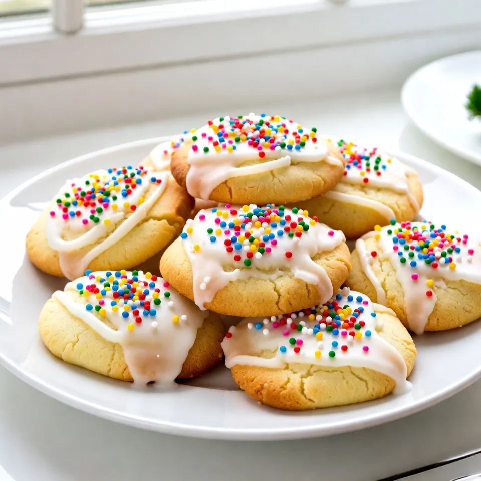 - 2 cups all-purpose flour - 1 cup granulated sugar - 1/2 cup unsalted butter, softened to room temperature - 2 large eggs - 1 teaspoon vanilla extract - 1 teaspoon almond extract - 1 teaspoon baking powder - 1/2 teaspoon salt - 1 cup colorful sprinkles (for decoration) - 1/2 cup icing sugar (for glaze) - 2 tablespoons milk (for glaze) You can swap some ingredients for different flavors. Instead of vanilla extract, try using lemon extract for a citrusy kick. If you are out of almond extract, use extra vanilla. Want to make the cookies dairy-free? Use a plant-based butter. For a gluten-free option, choose a gluten-free flour blend. Pick fresh ingredients for the best taste. Choose high-quality butter with no added fillers. Look for organic eggs; they often have richer flavors. When selecting flour, check for a fine texture. Fresh baking powder is key; if it’s old, it might not work well. For sprinkles, go for vibrant colors to make your cookies pop. {{ingredient_image_2}} Start by preheating your oven to 350°F (175°C). This helps the cookies bake evenly. Next, take a baking sheet and line it with parchment paper. This will keep the cookies from sticking. In a large bowl, cream together 1/2 cup of softened unsalted butter and 1 cup of granulated sugar. Use an electric mixer on medium speed for 2-3 minutes. You want the mixture to become light and fluffy. Now, add 2 large eggs, one at a time. Mix well after each egg so the batter is smooth. Then, pour in 1 teaspoon of vanilla extract and 1 teaspoon of almond extract. Blend these in until everything is combined. In another bowl, whisk together 2 cups of all-purpose flour, 1 teaspoon of baking powder, and 1/2 teaspoon of salt. Gradually add this dry mix to the wet ingredients. Stir gently until just combined; do not overmix this batter. Using a cookie scoop or tablespoon, drop rounded portions of the dough onto the prepared baking sheet. Space them about 2 inches apart. This allows room for the cookies to spread. Flatten each cookie slightly with the back of a spoon. Add colorful sprinkles generously on top for a festive look. Place the baking sheet in your preheated oven and bake for 10-12 minutes. Watch closely and pull them out when the edges turn lightly golden. Once the cookies are baked, let them cool on the baking sheet for about 5 minutes. This helps them hold their shape. Then, carefully transfer them to a wire rack to cool completely. While the cookies cool, prepare the glaze. In a small bowl, mix 1/2 cup of icing sugar with 2 tablespoons of milk. Stir until the glaze is smooth and lump-free. When the cookies are cool, drizzle the glaze over each one. Let the glaze set for a few minutes before enjoying your delicious Italian Christmas cookies! When baking cookies, small mistakes can happen. Here are some common ones to watch for: - Not measuring ingredients: Always measure your flour and sugar with care. Too much flour makes cookies dry. - Overmixing the dough: Mix until just combined. Overmixing leads to tough cookies. - Skipping the cooling step: Let cookies cool on a wire rack. This helps them set and keeps them soft. The texture can make or break your cookie. Follow these tips for the best results: - Use softened butter. This helps create a light and fluffy mix. - Ensure your oven is preheated. A hot oven helps cookies rise and bake evenly. - Flatten cookies slightly before baking. This helps them spread nicely. Make your cookies shine with these simple decorating ideas: - Use colorful sprinkles. Add them before baking for a festive touch. - Drizzle with glaze. Mix icing sugar and milk, then drizzle it over cooled cookies. - Arrange cookies on a nice platter. Add pine branches or holly to make it festive. These tips will help you create beautiful and tasty Italian Christmas cookies. Enjoy your baking! Pro Tips Chill the Dough: For a firmer dough that’s easier to handle, consider chilling it in the refrigerator for about 30 minutes before scooping out cookies. Experiment with Flavors: Feel free to add other extracts like lemon or coconut to create unique flavor combinations that suit your taste. Use a Cookie Scoop: For uniform cookies, use a cookie scoop to ensure each cookie is the same size, which helps them bake evenly. Decorative Glazing: For a more festive look, try adding food coloring to your glaze or using a piping bag to create intricate designs on your cookies. {{image_4}} You can change the flavors of these cookies easily. Adding nut extracts is a simple way to enhance taste. For example, use hazelnut or pistachio extracts for a unique twist. You can also add citrus zest. Lemon or orange zest brightens the flavor and adds freshness. Just a teaspoon of zest will make a big difference. Experiment with these flavors to find what you love best. The glaze is fun and easy to change. If you want a different taste, try adding a splash of almond extract or lemon juice to the icing sugar and milk mix. This gives the glaze a new flavor. You can also skip the glaze and roll the warm cookies in powdered sugar instead. This gives you a sweet, snowy look without the extra step. If you need gluten-free cookies, you can swap the all-purpose flour for gluten-free flour. This works well, and the cookies still taste great. For a vegan version, replace the butter with coconut oil and the eggs with flax eggs. To make a flax egg, mix one tablespoon of flaxseed meal with three tablespoons of water. Let it sit for a few minutes before using it. These changes keep the festive spirit alive while fitting your dietary needs. To keep your Italian Christmas cookies fresh, store them in an airtight container. Layer parchment paper between cookies to prevent sticking. This method keeps cookies soft and chewy. If you prefer a crisp texture, keep them uncovered for a short time. You can freeze these cookies for later. Once baked and cooled, place them in a single layer on a baking sheet. Freeze them for about 1 hour. After that, transfer the cookies to a freezer-safe bag. They will stay fresh for up to three months. When you’re ready to enjoy, just thaw them at room temperature. These cookies stay fresh at room temperature for about one week. Make sure they are stored in a cool and dry place. If you see any signs of moisture, eat them right away. For the best taste, enjoy them within the first few days. You can make these cookies ahead by preparing the dough. After mixing, wrap it in plastic wrap and chill it in the fridge for up to three days. When ready, scoop and bake the cookies as directed. You can also bake them in advance. Store the baked cookies at room temperature for up to a week. Yes, you can use margarine instead of butter. However, the flavor and texture may change slightly. Butter adds a rich taste that margarine may not fully replicate. If you choose margarine, ensure it is softened for easier blending into the dough. Store leftover cookies in an airtight container. This keeps them fresh and soft. You can layer parchment paper between each cookie to prevent sticking. For longer storage, place them in the fridge or freezer. In this guide, we covered everything from choosing quality ingredients to baking and decorating cookies. You learned about ingredient substitutions, how to avoid common mistakes, and ensured your cookies have the right texture. Don't forget the variations to make your cookies unique and special. With proper storage tips, you can enjoy these treats longer. Baking cookies is fun, and following these steps will lead to tasty results. Now, gather your ingredients and start baking your perfect cookies! Enjoy the process and happy baking!