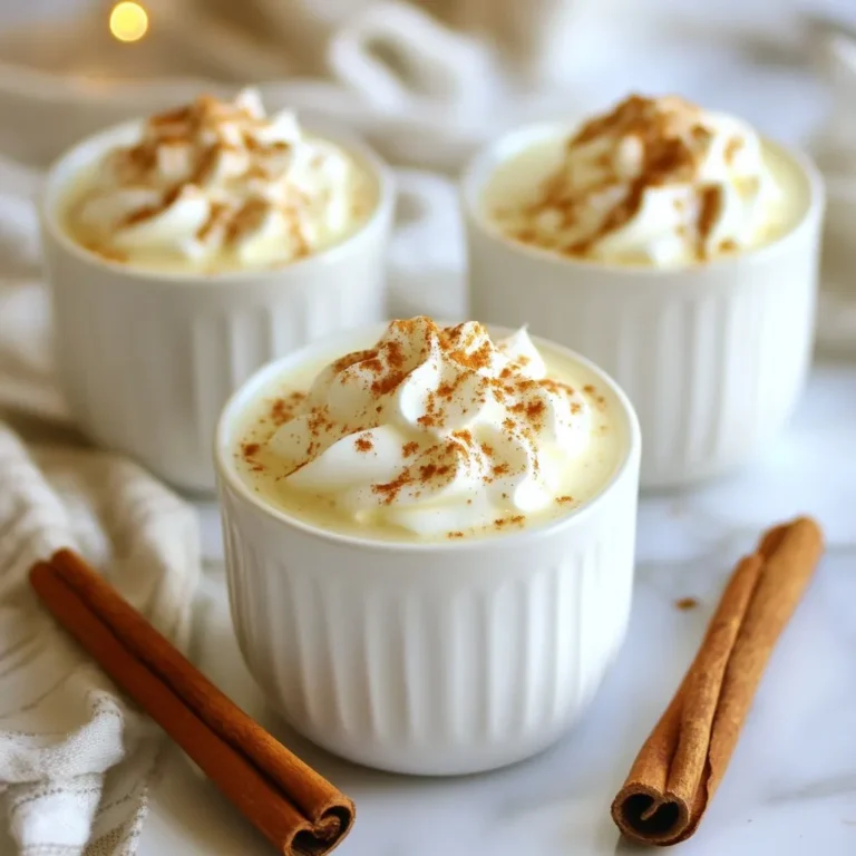 - 4 large eggs - 1/2 cup pure maple syrup - 2 cups milk (whole milk or your preference) - 1 cup heavy cream - 1/2 teaspoon ground nutmeg (plus extra for garnish) - 1 teaspoon vanilla extract - 1 cup non-alcoholic bourbon-flavored syrup (optional) - Whipped cream for garnish For this recipe, I recommend sticking to large eggs. They give the best volume. If you want a lighter drink, use low-fat milk instead of whole milk. You can also swap heavy cream for half-and-half. If you prefer a non-alcoholic version, use the bourbon-flavored syrup. The eggs add richness and creaminess. They form the base of your eggnog. Pure maple syrup gives a natural sweetness and depth of flavor. Whole milk and heavy cream combine to make the drink smooth and rich. Ground nutmeg adds warmth and spice, while vanilla extract enhances the flavor profile. Using bourbon-flavored syrup offers a fun twist for those avoiding alcohol. Lastly, whipped cream brings a lovely finish, making your drink festive and inviting. {{ingredient_image_2}} Start by gathering your ingredients. You need: - 4 large eggs - 1/2 cup pure maple syrup - 2 cups milk - 1 cup heavy cream - 1/2 teaspoon ground nutmeg - 1 teaspoon vanilla extract - 1 cup non-alcoholic bourbon-flavored syrup (optional) - Whipped cream for garnish Make sure everything is at room temperature. This helps the flavors mix well. In a large bowl, crack the 4 eggs. Whisk them until they’re light and frothy. Add the 1/2 cup of maple syrup slowly while whisking. Keep mixing until it’s smooth and creamy. Next, take a medium-sized saucepan. Pour in the 2 cups of milk and 1 cup of heavy cream. Heat it over medium heat. Stir it gently to prevent it from sticking. You want it warm, not boiling. Once it’s warm, take it off the heat. Slowly pour this creamy mix into the egg and syrup mixture. Keep whisking the eggs as you pour. This is key to avoiding scrambled eggs. Tempering eggs is important. It helps keep your eggnog smooth. By adding warm milk to the eggs slowly, you raise the egg temperature without cooking them. If you pour too fast, you risk cooking the eggs. After tempering, stir in the 1/2 teaspoon of nutmeg and 1 teaspoon of vanilla extract. If you’re using the non-alcoholic bourbon-flavored syrup, add it now. Mix until everything is well combined. Let the eggnog cool at room temperature. Once it cools, chill it in the fridge for at least 2 hours. This step helps the flavors meld together beautifully. To get a creamy texture, start with cold ingredients. Use fresh eggs and cold milk. Whisk the eggs until frothy, but don’t overdo it. Slowly mix in the maple syrup for smoothness. When you heat the milk and cream, do not let it boil. This keeps the texture rich. Pour the warm milk mix into the eggs slowly, whisking constantly. This method, called tempering, helps keep the eggs creamy and smooth. Maple syrup gives a sweet touch. Use high-quality pure maple syrup for the best flavor. Ground nutmeg adds warmth and spice. One half teaspoon is enough, but feel free to add more to taste. The vanilla extract rounds out the flavors nicely. If you want a stronger bourbon flavor, add the non-alcoholic bourbon-flavored syrup. This keeps the drink fun and festive without the alcohol. You can make this eggnog a day ahead. This helps the flavors meld together. After mixing, let it cool down first. Then, chill it in the fridge for at least two hours. If you need to serve it later, just stir before serving. Add whipped cream and nutmeg right before you pour. This keeps the toppings fresh and fluffy for a lovely presentation. Pro Tips Use Fresh Eggs: Always opt for the freshest eggs available to ensure the best flavor and texture in your eggnog. Chill Thoroughly: Allow your eggnog to chill for at least 2 hours; this enhances the flavors and gives it a refreshing taste. Experiment with Spices: Feel free to add other spices like cinnamon or cloves for a unique twist on traditional eggnog. Make it Ahead: Eggnog can be made a day in advance; the flavors improve as it sits in the fridge, making it a perfect make-ahead holiday treat. {{image_4}} You can enjoy maple bourbon eggnog without alcohol. Just swap the bourbon for non-alcoholic bourbon-flavored syrup. This syrup gives a rich taste. It keeps the sweet and creamy feel. Just follow the same steps in the recipe. You still get all the fun and flavor without the booze. Want to add a twist? Try mixing in spices. Cinnamon and clove can boost the flavor. A pinch of ginger adds warmth. You can also add a splash of coffee or chocolate syrup. These flavors create a new, exciting drink. Just be careful not to overpower the eggnog. Balance is key to a great taste. If you want less sugar, there are options. You can use honey or agave syrup instead of maple syrup. These keep the sweetness but change the flavor. You can also try stevia or monk fruit for a low-calorie option. Always adjust to your taste. Each sweetener can change the drink’s texture and flavor. Enjoy experimenting to find your perfect mix! To store your eggnog properly, use an airtight container. Place the eggnog in the fridge right after it cools. This keeps it fresh and safe. You want to keep it chilled to prevent any spoilage. Make sure to stir the eggnog before serving. This ensures the flavors mix well after sitting. Homemade eggnog lasts about 3 to 5 days in the fridge. Always check for odd smells or changes in texture. If it looks or smells off, it’s best to toss it. The fresher the eggnog, the better it tastes! You can freeze maple bourbon eggnog for longer storage. Pour it into a freezer-safe container, leaving some space for expansion. When you're ready to drink it, thaw it in the fridge overnight. Stir well before serving. However, freezing may change the texture slightly, so it’s best enjoyed fresh! Yes, you can use regular eggs, but I don’t recommend it. Raw eggs may carry salmonella. Using pasteurized eggs keeps your eggnog safe. If you want peace of mind, always choose pasteurized eggs. You can use non-alcoholic bourbon-flavored syrup. This gives similar flavor without the alcohol. You can also try using vanilla extract for a different taste. Both options create a tasty, festive drink. Yes, it is safe if you follow the recipe carefully. Use pasteurized eggs and chill your eggnog properly. Always keep it in the fridge and serve it cold. This way, you can enjoy your eggnog without worry. This guide covered all you need for making eggnog. We discussed ingredients, tips, and storage. You learned how to blend flavors and achieve the right texture. Remember, using fresh ingredients matters for taste. Feel free to try variations and substitutions to match your style. Homemade eggnog is a delightful treat, especially during the holidays. Enjoy the process and impress your friends with your eggnog skills!