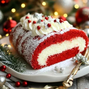 - 1 cup all-purpose flour - 1/2 cup unsweetened cocoa powder - 1 teaspoon baking powder - 1/2 teaspoon baking soda - 1/2 teaspoon salt - 1/2 cup vegetable oil - 1 cup granulated sugar - 3 large eggs - 1 teaspoon vanilla extract - 1 tablespoon red food coloring - 1/4 cup buttermilk - 8 oz cream cheese, softened - 1/4 cup unsalted butter, softened - 2 cups powdered sugar, sifted - 1 teaspoon vanilla extract When I make my Christmas Red Velvet Cake Roll, I gather my ingredients first. This helps me stay organized and focused. For the dry ingredients, you will need 1 cup of all-purpose flour, 1/2 cup of unsweetened cocoa powder, 1 teaspoon of baking powder, 1/2 teaspoon of baking soda, and 1/2 teaspoon of salt. Make sure to sift these well. Sifting helps remove lumps and makes the cake light. Next, we have the wet ingredients. You will use 1/2 cup of vegetable oil, 1 cup of granulated sugar, 3 large eggs, 1 teaspoon of vanilla extract, 1 tablespoon of red food coloring, and 1/4 cup of buttermilk. The red food coloring is key to that festive look. Finally, for the filling, gather 8 oz of cream cheese, 1/4 cup of unsalted butter, 2 cups of sifted powdered sugar, and 1 teaspoon of vanilla extract. This filling is creamy and sweet, making the cake roll a real treat. Each ingredient plays a part in making this cake roll festive and delicious. The combination of flavors and colors will wow your guests! {{ingredient_image_2}} - Preheat the oven to 350&deg;F (175&deg;C). - Prepare a jelly roll pan with parchment paper. - In a medium bowl, combine and sift together: - 1 cup all-purpose flour - 1/2 cup unsweetened cocoa powder - 1 teaspoon baking powder - 1/2 teaspoon baking soda - 1/2 teaspoon salt - In a large bowl, beat together: - 1/2 cup vegetable oil - 1 cup granulated sugar - Add 3 large eggs, one at a time. Mix well after each addition. - Add 1 teaspoon vanilla extract and 1 tablespoon red food coloring. Mix until smooth. - Gently fold in half of the dry mixture. - Add 1/4 cup buttermilk. - Mix in the rest of the dry ingredients until just combined. - Pour the batter into the pan, spreading it evenly. - Bake for 12-15 minutes or until a toothpick comes out clean. - After baking, turn the cake onto a powdered sugar-dusted towel. - Carefully peel off the parchment paper. - Start rolling from one short end using the towel. - Let it cool for 30 minutes in that rolled shape. - In a bowl, beat together: - 8 oz cream cheese, softened - 1/4 cup unsalted butter, softened - Gradually mix in 2 cups powdered sugar and 1 teaspoon vanilla extract until smooth. - Unroll the cooled cake gently. - Spread the cream cheese filling evenly, leaving a small edge. - Re-roll the cake tightly without the towel. - Chill the roll for at least 1 hour before serving. To make your cake roll soft and fluffy, avoid overmixing the batter. When you mix the dry and wet ingredients, stop as soon as they blend. This keeps air in the batter. Also, use fresh ingredients for the filling. Fresh cream cheese and butter will make a big difference in taste. For a festive touch, dust the top of your cake roll with powdered sugar. This makes it look snowy and special. Add seasonal garnishes like fresh cranberries and mint leaves. They add color and a pop of flavor that brightens the dish. Cut the cake roll into slices for a beautiful presentation. Each slice reveals the lovely red and white swirl. Pair your cake with a holiday beverage, like hot cocoa or spiced cider. This will enhance the festive spirit and delight your guests. Pro Tips Use Room Temperature Ingredients: Ensuring that your eggs and cream cheese are at room temperature will help them blend more easily, resulting in a smoother batter and filling. Don&rsquo;t Overmix the Batter: To achieve a light and fluffy cake roll, mix the batter just until combined. Overmixing can lead to a dense cake. Dust with Powdered Sugar: Before rolling the cake, dust the towel with powdered sugar. This will prevent sticking and help maintain a beautiful finish when unrolling. Chill for Best Slicing: Allow the cake roll to chill for at least an hour before slicing. This helps the filling set and makes for cleaner cuts. {{image_4}} You can make this red velvet cake roll even more exciting. Just add peppermint extract for a fresh, minty flavor. This works great for the holiday season! You can also include chocolate chips in the filling. The extra chocolate adds richness and texture to your cake. If you need a gluten-free option, it's simple! Just swap all-purpose flour with a gluten-free flour blend. Make sure to check the blend works well for baking. This way, everyone can enjoy this festive treat. Want to change up the filling? Try using whipped cream instead of cream cheese. This makes the cake lighter and airier. You can also spread fruit preserves inside. Strawberry or raspberry preserves add a fruity twist that pairs well with the cake's sweetness. To keep your red velvet cake roll fresh, store it in the refrigerator. Place it in an airtight container. If you don&rsquo;t have a container, wrap it tightly in plastic wrap. This helps keep air out and moisture in. Make sure to eat it within 3 to 5 days for the best taste. If you want to save your cake roll for later, you can freeze it. Wrap the cake roll in plastic wrap first. Then, put it in a freezer-safe bag or container. This helps prevent freezer burn. For best results, freeze it for up to 2 months. When you are ready to enjoy it, take it out of the freezer. Place it in the fridge for at least 6 hours or overnight to thaw. This keeps the texture smooth. You can also thaw it at room temperature for about 2 hours if you are in a hurry. Look for signs that your cake roll has gone bad. If you see mold or bad smells, it&rsquo;s best to throw it away. The filling can spoil faster, so be extra careful. If it tastes off or has a strange texture, it&rsquo;s time to say goodbye to your cake roll. Yes, you can make this cake roll in advance. I recommend making it up to one day ahead. Just store it in the fridge after it cools. Wrap it tightly in plastic wrap. This keeps it fresh and moist. To avoid cracks, roll the cake gently. Start at one short end. Use a clean kitchen towel dusted with powdered sugar. This helps the cake slide out easily. Roll it snug, but not too tight. Allow it to cool in this rolled shape. This way, it keeps its form without cracking. If you prefer natural options, you can use beet juice. Beet juice gives a nice red hue. Another option is pomegranate juice, but it may be less vibrant. These alternatives add color and flavor without artificial dyes. This blog post walked you through making a delicious cake roll. You learned about the key ingredients&mdash;both dry and wet. I shared step-by-step instructions to bake and assemble the cake. Plus, I offered tips for texture and decoration. Lastly, there are storage tips and fun variations to try. Baking is a joy that brings people together. Enjoy creating your cake roll for any occasion!