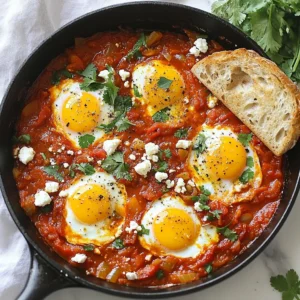 To make a great shakshuka, you need these key items: - 2 tablespoons extra virgin olive oil - 1 large onion, finely diced - 3 cloves garlic, minced - 1 red bell pepper, finely chopped - 1 teaspoon ground cumin - 1 teaspoon smoked paprika - 1/2 teaspoon cayenne pepper - 1 can (14 oz) crushed tomatoes - 1 tablespoon tomato paste - 4 large eggs - Salt and freshly ground black pepper, to taste - Fresh cilantro or parsley, for garnish - Crumbled feta cheese (optional) These ingredients work together to create a rich and flavorful dish. When choosing ingredients, quality matters. Here are tips to ensure freshness: - Select firm, bright red bell peppers. Avoid any with soft spots. - Use fresh garlic cloves for the best taste. - Pick a can of crushed tomatoes with no added sugar. - Choose extra virgin olive oil for its rich flavor and health benefits. Fresh ingredients make the dish shine and taste better. You can add extra ingredients to boost flavor. Here are some ideas: - Spinach or kale for a healthy twist. - Chopped olives for a briny touch. - Crumbled sausage for meat lovers. - Avocado slices for creaminess. These optional ingredients let you customize your shakshuka to suit your taste. {{ingredient_image_2}} To start, heat 2 tablespoons of olive oil in a large skillet over medium heat. Add 1 large diced onion. Saut&eacute; it for about 5 minutes. Your goal is to make it soft and clear. Next, add 3 minced garlic cloves and 1 finely chopped red bell pepper. Cook for another 3-4 minutes. Stir often, until the pepper gets tender. This mix forms a great base. Now it's time to add flavor! Sprinkle in 1 teaspoon of ground cumin, 1 teaspoon of smoked paprika, and 1/2 teaspoon of cayenne pepper. Mix it all together well. Let it cook for 1 minute. This step releases the spices' great scents. Then, pour in a can of crushed tomatoes and 1 tablespoon of tomato paste. Stir to combine everything. Season with salt and freshly ground black pepper to taste. Allow this sauce to simmer for 10-12 minutes. Stir occasionally until it thickens a bit. Once your sauce is ready, create small wells in it with a spoon. Crack 4 large eggs into each well carefully. Keep the yolks intact. Cover the skillet with a lid and let it cook for 5-7 minutes. The egg whites should be set, but the yolks stay runny. If you like firmer yolks, cook for a few extra minutes. When done, take the skillet off the heat. Garnish with chopped cilantro or parsley. For extra creaminess, top with crumbled feta cheese if you wish. Enjoy your flavorful Spiced Tomato Shakshuka! To get that perfect runny egg yolk, keep an eye on the cooking time. After you crack the eggs into the sauce, cover the skillet. Cook for about 5 to 7 minutes. The egg whites should be set, but the yolks should still jiggle. If you want firmer yolks, add a couple more minutes. Just remember, timing is key! If you like your shakshuka spicy, add more cayenne pepper. Start with half a teaspoon, then taste. You can always add more if you want heat. For a milder dish, skip the cayenne or use less. The smoked paprika and cumin give great flavor without much heat. Adjust based on what you enjoy! Garnishes make the dish pop. Fresh cilantro or parsley adds color and freshness. Crumbled feta cheese gives a creamy touch. Sprinkle it on right before serving. You can also add avocado slices for creaminess. Serve with crusty bread to scoop up the sauce and eggs. Enjoy the layers of flavor! Pro Tips Adjust the Spice Level: If you prefer a milder shakshuka, reduce the cayenne pepper or omit it altogether. You can also add a dollop of yogurt to balance the heat. Fresh Herbs Make a Difference: For the best flavor, use fresh herbs like cilantro or parsley. They add brightness and enhance the overall taste of the dish. Perfectly Cooked Eggs: For runny yolks, keep an eye on the cooking time and check the whites. If you like firmer yolks, cover the skillet for a few extra minutes. Serve with Bread: Crusty bread is perfect for soaking up the sauce. Consider serving with pita or sourdough for a deliciously rustic experience. {{image_4}} You can easily make this dish vegetarian or vegan. To keep it vegetarian, just skip the eggs or use a plant-based egg substitute. These substitutes are available in stores. If you want a vegan option, replace the eggs with tofu. Silken tofu works well. Just crumble it and add it to the sauce. This keeps the dish creamy and delicious. Chickpeas add protein and a nice texture. Use one can of drained chickpeas and stir them in when you add the tomatoes. Spinach is another great option. Fresh spinach wilts down nicely in the sauce. Toss in about 2 cups of fresh spinach right before you add the eggs. These add-ins make the dish heartier and more filling. Shakshuka has many regional twists. In some places, people add spicy sausage or harissa for extra heat. Others might use different spices, like za'atar or coriander. You can also change the cheese. Feta is popular, but goat cheese or ricotta can work too. Each region has its own special touch, so feel free to experiment! To keep your spiced tomato shakshuka fresh, let it cool first. Place it in an airtight container. This helps keep moisture out. Store it in the fridge for up to three days. If you want to keep it longer, consider freezing it. Reheating is simple. You can use a microwave or a stove. If using a microwave, place a portion in a bowl. Heat it for 1-2 minutes. Stir halfway through to ensure even heating. On the stove, add a splash of water to keep it moist. Heat over medium-low, stirring until hot. For long-term storage, freeze shakshuka in a freezer-safe container. Let it cool completely before freezing. It stays good for up to three months. When ready to eat, thaw it in the fridge overnight. Reheat as described above, and enjoy your delicious meal! Shakshuka is a dish made with eggs poached in a spicy tomato sauce. It comes from North Africa and has roots in Middle Eastern kitchens. Many cultures have their own take on this dish. The basic idea is simple: you cook eggs in a rich tomato base with spices. It&rsquo;s both hearty and comforting. Yes, you can use fresh tomatoes! If you choose fresh, use about 6-8 medium tomatoes. First, you'll need to chop them and cook them down. This will take longer than canned tomatoes. You&rsquo;ll want to make sure they break down well and lose their moisture. This will make your sauce thick and flavorful. Shakshuka pairs well with crusty bread or pita for dipping. You can also serve it with a fresh salad for a light meal. Some people like to add yogurt or feta cheese for creaminess. These toppings make the dish even more delicious and filling. To adjust the recipe, simply change the number of eggs and tomatoes. For two servings, use two eggs and a smaller can of tomatoes. If you want to make it for a crowd, double the ingredients. Just ensure you have a big enough skillet to fit all the eggs. This way, everyone can enjoy a tasty meal! In this article, we explored how to make spiced tomato shakshuka. We covered the essential ingredients, cooking steps, and tips for perfecting flavors and textures. I shared variations to suit different diets and how to store leftovers. With this knowledge, you can create a tasty and versatile dish. Remember, adjusting spices and garnishes can make it your own. Enjoy cooking and sharing this meal with others!