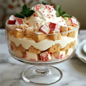 To make the Christmas Peppermint Trifle, you will need: - 1 package (16 oz) peppermint-flavored cake mix - 1 cup peppermint candy, crushed - 1 cup whole milk - 1 package (3.4 oz) vanilla instant pudding mix - 2 cups heavy cream - 1/2 cup powdered sugar - 1 teaspoon vanilla extract - 1 cup peppermint yogurt (or vanilla yogurt as a substitute) - Fresh mint leaves for garnish Not everyone may find peppermint yogurt. You can use vanilla yogurt instead. It works well and gives a nice taste. If you want a lighter option, consider using whipped topping instead of heavy cream. The trifle will still be creamy and delicious. For a gluten-free alternative, look for gluten-free cake mix. It keeps the fun alive for everyone! To create your trifle, gather these tools: - Mixing bowls for combining ingredients - Electric mixer for whipping cream - Baking pan for the cake - Trifle dish or clear glass bowl for layering - Whisk for mixing pudding These tools make the process easier and more enjoyable. Enjoy the festive fun of making your trifle! {{ingredient_image_2}} First, preheat your oven. Follow the instructions on the peppermint cake mix package. This step ensures the cake rises and bakes evenly. Once baked, let the cake cool completely on a wire rack. Cooling prevents the trifle from getting soggy later on. Grab a mixing bowl for this part. Pour in one cup of whole milk and the vanilla pudding mix. Whisk them together until smooth and creamy. This step only takes a few minutes. Place your bowl in the fridge for about five minutes. This helps the pudding thicken up nicely. Next, use a clean bowl to whip the heavy cream. An electric mixer works best for this task. Start whipping until the cream begins to thicken. Slowly add in the powdered sugar and vanilla extract. Keep whipping until you see soft peaks form. This creamy goodness gives our dessert its light texture. Now, it&rsquo;s time to layer everything! Cut your cooled cake into bite-sized cubes. Start with a layer of cake cubes at the bottom of a large trifle dish. Sprinkle a generous amount of crushed peppermint over the cake. Then, spoon a layer of peppermint yogurt on top. Follow this with a layer of vanilla pudding. Repeat these layers until you fill the dish. Finish with a fluffy layer of whipped cream on top. Cover the trifle dish with plastic wrap. Place it in the fridge for at least two hours. This chilling time allows the layers to blend and flavors to meld. The longer it chills, the better it tastes. Enjoy the festive treat! For a beautiful trifle, use clear glass bowls or cups. This lets everyone see the lovely layers. You can add a sprig of fresh mint on top for color. Crushed peppermint also makes a great garnish. It adds a fun crunch and festive cheer. Try using different sizes of bowls for variety. This makes serving more fun! The key to a great trifle is texture. Make sure your cake is cool before you cut it. This helps it hold its shape. When whipping the cream, stop when you see soft peaks. Don't over-whip, or it may turn grainy. Layering is crucial, too. Alternate between the cake, yogurt, and pudding. This creates a nice balance of flavors and textures. One mistake is skipping the chilling time. Always let the trifle chill for at least 2 hours. This helps the flavors mix well. Another common error is not cutting the cake properly. Slice it into small, bite-sized cubes. This makes layering easy and keeps everything neat. Lastly, avoid using stale candy. Fresh peppermint adds the best taste and crunch. Pro Tips Use Fresh Ingredients: Always opt for fresh mint leaves and high-quality peppermint candies to enhance the flavor and presentation of your trifle. Layer Strategically: Ensure each layer is evenly distributed for a balanced taste and visually appealing presentation. Use a spatula to smooth out each layer as you build. Chill Time is Key: Allowing the trifle to chill for at least 2 hours helps the flavors meld and the structure to set, resulting in a more enjoyable dessert. Garnish Wisely: When garnishing, consider adding a dusting of cocoa powder or chocolate shavings along with the mint for an extra layer of flavor and a festive look. {{image_4}} You can switch up the flavor of your trifle. Instead of peppermint cake, try chocolate or vanilla cake. These choices give a new twist to the classic. For a fruity touch, use lemon or raspberry cake. Each flavor pairs well with creamy layers, making it a fun treat. Layering can add style to your trifle. You can make it a single-layer trifle for a simple look. Or, go for a tall and elegant version with multiple layers. Use clear glasses for individual servings. This lets everyone see the beautiful layers inside. Add some festive fun with holiday-themed toppings. Consider crushed gingerbread cookies for a warm spice. You can also use festive sprinkles or colored candies. Fresh berries or pomegranate seeds can add a pop of color. Each addition brings joy and cheer to your Christmas Peppermint Trifle. After making your Christmas Peppermint Trifle, you may have some leftovers. To keep it fresh, cover the trifle dish tightly with plastic wrap. This helps prevent the trifle from drying out or absorbing other smells from your fridge. Store it in the refrigerator for up to three days. If you use yogurt, the trifle is best eaten within two days. Freezing this trifle is not recommended. The layers may separate and become watery when thawed. The cream and pudding might lose their smooth texture. If you want to prepare ahead, consider freezing the cake separately. Once cooled, wrap it tightly in plastic wrap and foil. Use it within three months for best taste. You do not need to reheat the trifle. It is best served cold. If you prefer a warm dessert, serve the cake warm and layer it with chilled cream and pudding. This way, you get a nice mix of temperatures without losing the texture of the trifle. Enjoy each bite as it was meant to be! Yes, you can use store-bought cake. It saves time and effort. Look for a peppermint-flavored cake to keep the festive taste. If you can&rsquo;t find that flavor, a vanilla cake works too. Just make sure it&rsquo;s fresh for the best results. You can store the trifle for up to three days in the fridge. Cover it with plastic wrap to keep it fresh. However, the layers may start to blend together after a day. For the best taste, enjoy it within two days. If you can&rsquo;t find peppermint yogurt, vanilla yogurt is a great choice. It still adds creaminess and flavor. You can also mix in a little peppermint extract for a similar taste. Just be careful to not add too much. This recipe is not gluten-free as it uses cake mix. However, you can use gluten-free cake mix instead. Always check the labels to ensure it meets your dietary needs. This way, everyone can enjoy the trifle! This blog post covered all you need for a delicious trifle. We explored essential ingredients and possible swaps. You learned step-by-step instructions for baking and assembling. Plus, I shared tips to avoid common mistakes and enhance presentation. Finally, remember that you can get creative with flavors and storage. Use these insights to make a dessert that impresses and delights. Enjoy your baking journey!