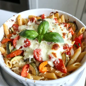 For the base of this dish, I use: - 12 oz penne pasta - 1 tablespoon olive oil - 1 can (14 oz) diced tomatoes, including juice These ingredients form the heart of the casserole. The penne pasta holds the sauce well, while the diced tomatoes add a juicy, tangy flavor. I love adding fresh veggies to enhance the taste. Here's what I use: - 1 medium onion, diced - 3 cloves garlic, minced - 1 bell pepper, chopped (any color) - 1 medium zucchini, diced - 1 teaspoon dried oregano - 1 teaspoon dried basil - 1 teaspoon red pepper flakes (optional, for heat) - Salt and pepper to taste These vegetables bring color and nutrients. Onions and garlic add depth. Bell peppers and zucchini provide crunch and freshness. The herbs tie everything together with their fragrant notes. Cheese is key to a creamy casserole. I choose: - 2 cups ricotta cheese - 1 cup shredded mozzarella cheese, divided - 1 cup grated Parmesan cheese Ricotta gives a rich texture. Mozzarella melts beautifully, while Parmesan adds a sharp taste. This mix ensures a creamy, cheesy delight in every bite. {{ingredient_image_2}} First, set your oven to 375°F (190°C). This step warms the oven for even cooking. Next, boil a large pot of salted water. Add 12 oz of penne pasta. Cook it until it's al dente. This usually takes about 8-10 minutes. Then, drain the pasta and set it aside. In a large skillet, heat 1 tablespoon of olive oil over medium heat. Add 1 diced onion and cook it for 3-4 minutes. Wait until the onion turns translucent and gives off a nice smell. Then, stir in 3 minced garlic cloves, 1 chopped bell pepper, and 1 diced zucchini. Cook these for another 5 minutes. Make sure the veggies are tender and bright. Now, add a can of diced tomatoes (14 oz), along with their juice. Sprinkle in 1 teaspoon of dried oregano, 1 teaspoon of dried basil, and optional red pepper flakes for heat. Season with salt and pepper. Let this simmer for about 5 minutes, stirring occasionally for the flavors to mix well. In a large mixing bowl, combine the cooked pasta with the veggie mix. Add 2 cups of ricotta cheese and half of the 1 cup of shredded mozzarella. Mix until everything is well blended. Pour the pasta mixture into a greased 9x13-inch baking dish. Spread it out evenly. This helps everything cook evenly. Cover the dish tightly with aluminum foil. Place it in the oven and bake for 25 minutes. After that, remove the foil and bake for another 10-15 minutes. Watch for the cheese to bubble and turn golden brown. Once done, let it cool for a few minutes. If you like, add fresh basil leaves on top for some color and extra flavor. To cook pasta right, use a big pot and plenty of water. Add salt to the water. This makes the pasta tasty. Bring the water to a boil before adding the penne. Cook the pasta just until it is al dente. This means it should be firm when you bite it. Drain the pasta and do not rinse it. Rinsing washes away the starch that helps sauce stick. For cheese that melts well, use fresh mozzarella and Parmesan. Grate your cheese instead of using pre-shredded. The pre-shredded cheese has anti-caking agents that can stop it from melting smoothly. Layer the cheese evenly on top of the casserole for a nice golden finish. Cover the dish with foil for the first part of baking. This keeps the heat in and helps the cheese melt evenly. To boost the flavor of your casserole, add herbs and spices. Use fresh basil if you have it, as it adds bright taste. Red pepper flakes give a spicy kick. You can also add a splash of balsamic vinegar for depth. For a savory touch, try adding cooked sausage or seasoned ground beef. Mix in some spinach or mushrooms for extra nutrition and flavor. Pro Tips Cook Pasta Al Dente: To ensure your pasta maintains its texture after baking, cook it just until al dente, as it will continue to cook in the oven. Use Fresh Herbs: For a burst of flavor, substitute dried herbs with fresh ones if possible. Fresh basil and oregano can elevate the taste of your casserole. Layer for Flavor: Consider layering the ingredients in the baking dish. Add some cheese between layers for a gooey, cheesy texture throughout. Let it Rest: After baking, let the casserole sit for about 5-10 minutes before serving. This helps it set and makes serving easier. {{image_4}} You can add various proteins to your baked pasta casserole. Ground beef, turkey, or chicken work well. Cook the meat first, then mix it with the veggies before adding the pasta. For a fun twist, try sausage or diced ham. You can also use canned beans for a vegetarian option. Chickpeas are a great choice, too. They add protein and texture. If you need a gluten-free option, you can easily swap the pasta. Look for gluten-free penne pasta made from rice or quinoa. These options cook well and hold their shape nicely. Always check labels to ensure they fit your needs. You can also use zucchini noodles for a low-carb choice. Just spiralize the zucchini and bake it with the other ingredients. Feel free to get creative with the veggies. You can use spinach, kale, or broccoli. These greens not only add color but also boost nutrition. If you want more crunch, try carrots or mushrooms. Roasted eggplant or bell peppers also taste great in this dish. Mix and match according to your family’s favorites. To keep your baked pasta casserole fresh, store leftovers in an airtight container. Let it cool to room temperature before sealing it up. You can keep it in the fridge for up to three days. Make sure to label the container with the date. This helps you know when it's best to eat it again. When you're ready to enjoy the leftovers, preheat your oven to 350°F (175°C). Place the casserole in an oven-safe dish. Cover it with foil to keep moisture in. Heat for about 20-25 minutes or until it's hot all the way through. You can also microwave individual portions for about 2-3 minutes. Just make sure to check that it's hot before serving. If you want to save some for later, you can freeze this casserole. First, let it cool completely. Then, transfer it to a freezer-friendly container. It’s best to freeze it without baking first. You can store it in the freezer for up to three months. When you're ready to cook it, let it thaw overnight in the fridge. Bake as instructed, but add a few extra minutes to the cooking time since it's starting from cold. Yes, you can prepare this casserole ahead of time. Cook the pasta and sauté the veggies as usual. Then, mix them with the ricotta and other cheeses. Place the mixture in the baking dish, but don’t bake it yet. Cover it tightly with foil and store it in the fridge for up to two days. When you are ready to eat, just bake it as directed. You might need to add a few extra minutes to the baking time since it will be cold. If you don’t have ricotta cheese, you can use cottage cheese. Blend it until smooth for a closer texture. Cream cheese is another option. It will add a rich flavor, but it is denser. Greek yogurt can work too, but it might make the dish tangier. Choose a substitute based on your taste and what you have on hand. To keep the pasta firm, cook it just until al dente. This means it should be slightly undercooked since it will continue to cook in the oven. Use a large pot of boiling salted water to cook it. Stir occasionally to avoid sticking. After cooking, drain it quickly and mix it with the other ingredients. This helps prevent overcooking. This blog post covered key ingredients and step-by-step instructions for a delicious casserole. We explored how to choose the best vegetables, cheese, and flavor boosts. I shared tips for perfect pasta and baking techniques to ensure great results. Consider trying different proteins or gluten-free options for variety. Storing leftovers properly will keep your dish fresh. With these insights, you can cook confidently and create a hearty meal that everyone will enjoy. Enjoy experimenting and happy cooking!