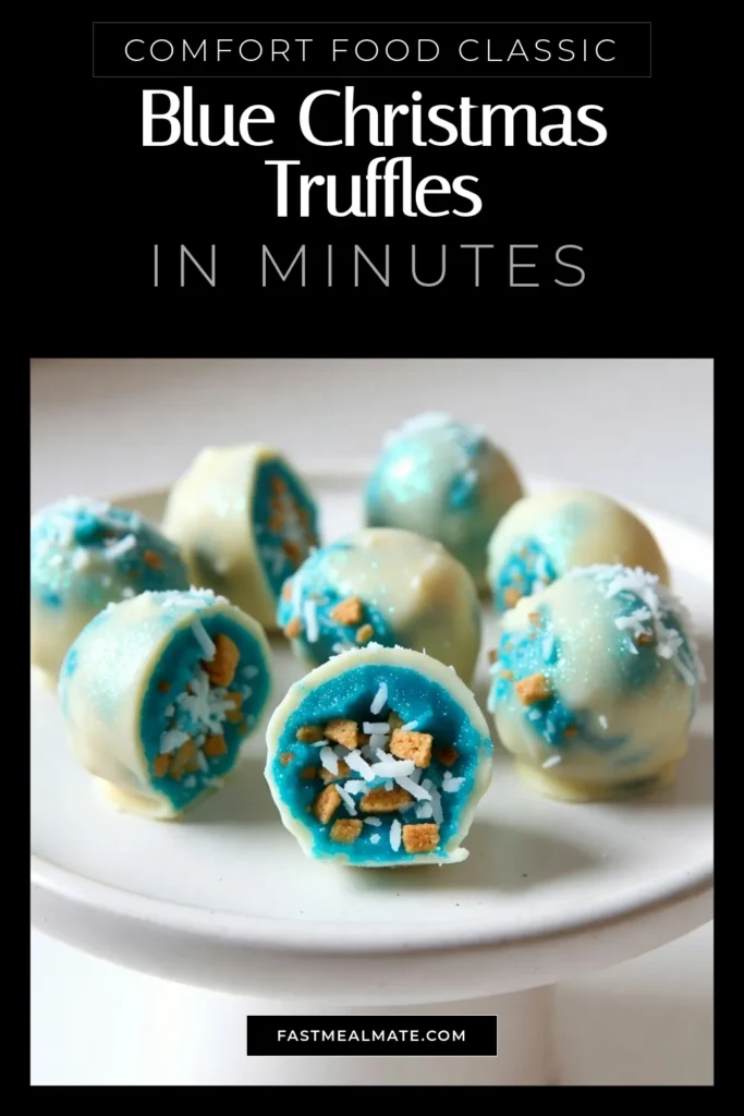 Indulge in the magic of the season with these blue Christmas truffles! This no-bake truffles recipe combines creamy white chocolate and vibrant blue for a festive dessert idea that will impress your guests. Perfect for holiday treats, these delicious bites are easy to make and are sure to brighten your celebrations. Try making these white chocolate truffles today! Save and share! #BlueChristmasTruffles #NoBakeTruffles #HolidayDesserts #FestiveTreats