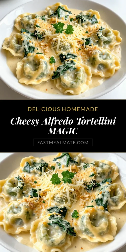 Discover the ultimate comfort food with this Cheesy Alfredo Tortellini Bake that's sure to impress! This easy tortellini recipe combines creamy Alfredo tortellini, tender chicken, and fresh spinach, making it a perfect choice for quick dinner recipes. Baked to perfection, this dish is one of the best baked pasta dishes around. Save this recipe for delicious family meals! #TortelliniBake #PastaRecipes #DinnerIdeas #EasyCooking