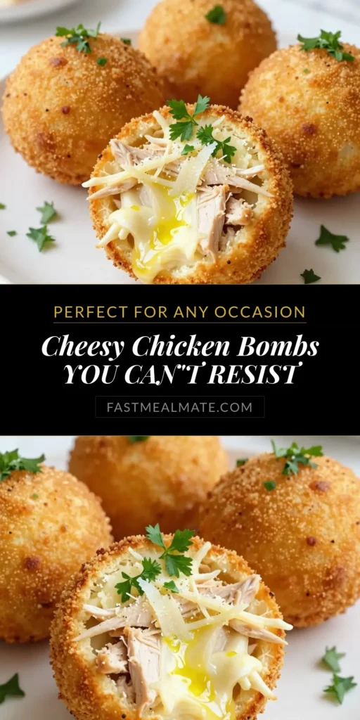 Dive into this deliciously cheesy Parmesan chicken recipe with our Cheesy Parmesan Chicken Bombs! These easy chicken snacks are perfect biscuit dough appetizers that combine creamy chicken bites with melted mozzarella and savory Parmesan. Ready in just 35 minutes, they are a crowd-pleaser that will have everyone coming back for more. Try this recipe today and impress your guests! #CheesyChickenBombs #EasyChickenSnacks #ParmesanChicken #BiscuitDoughAppetizers