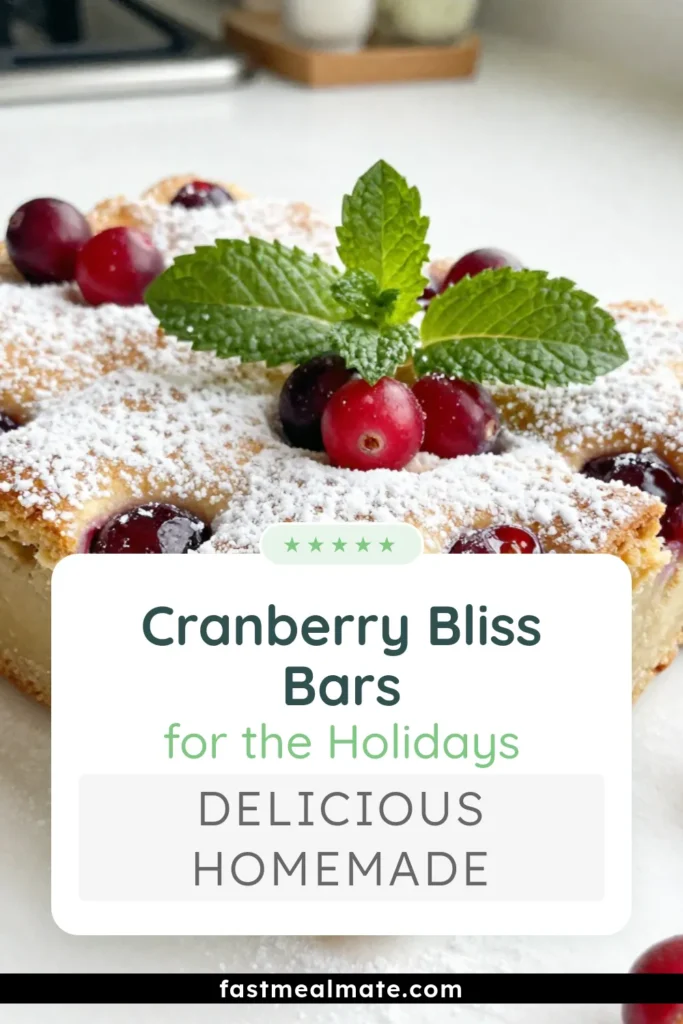 Indulge in the joy of the season with these Cranberry Christmas Bliss Bars! Perfect for your holiday gatherings, these Easy Cranberry Bars combine fresh cranberries with a buttery base, creating a delightful dessert everyone will love. Explore these Festive Bar Desserts as part of your Christmas Dessert Recipes. Don't miss out on this delicious Holiday Baking Idea—save this recipe and make your celebrations even sweeter! #CranberryBlissBars #ChristmasDessertRecipes #HolidayBakingIdeas #FestiveBarDesserts