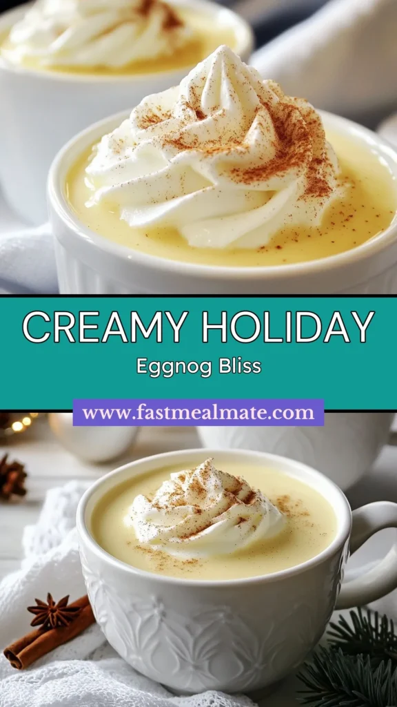 Looking for a festive twist on a classic? Try this Easy RumChata Eggnog, a creamy eggnog recipe that's perfect for holiday gatherings. Indulge in the rich flavors of spiced eggnog made from scratch with simple ingredients. This homemade eggnog will wow your guests and become a staple in your festive drinks recipes. Don’t miss out on creating this delightful beverage this holiday season – save this recipe now! #HolidayEggnog #CreamyEggnog #FestiveDrinks #HomemadeEggnog