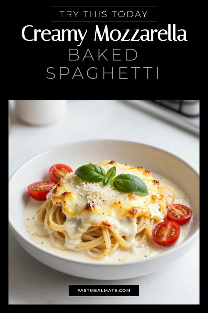 Indulge in this Creamy Baked Spaghetti with Mozzarella, the ultimate Italian Spaghetti recipe that’s perfect for any occasion. This easy baked pasta dish is a cheesy spaghetti casserole that your family will love! Loaded with ricotta and mozzarella, it's comfort food at its best. Save this Mozzarella Pasta Bake recipe for an effortless weeknight dinner. Your taste buds will thank you! #CreamyBakedSpaghetti #EasyBakedPasta #CheesySpaghettiCasserole #ItalianSpaghettiRecipe
