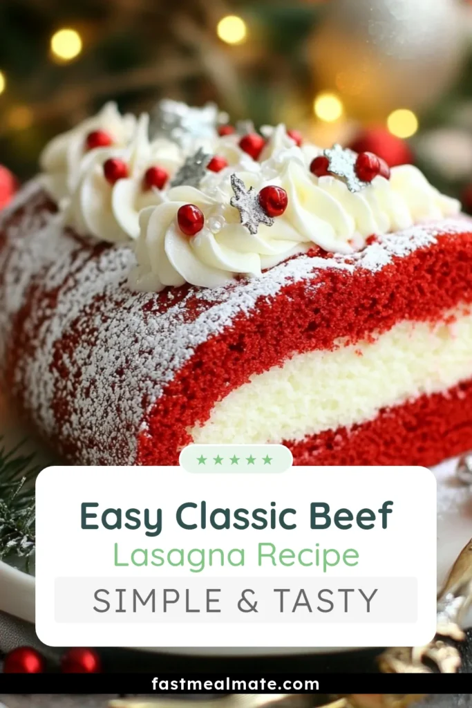 Celebrate the holidays with a stunning Christmas red velvet cake roll! This festive dessert recipe features a delicious cream cheese filling that will impress your guests. Perfect for your holiday baking ideas, this red velvet cake roll recipe is easy to make and perfect for sharing. Don't miss out on this delightful treat – save the recipe and bring holiday cheer to your table! #ChristmasBaking #DessertRecipes #RedVelvetCake #HolidayTreats