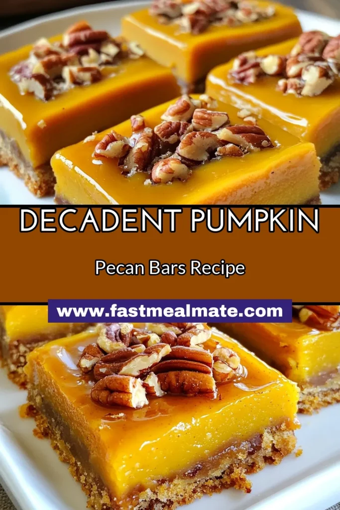 Indulge in the ultimate fall dessert with these pumpkin pecan caramel bars! Perfect for chilly days, these easy caramel bars combine creamy pumpkin puree, crunchy pecans, and a luscious caramel swirl. Ideal for anyone looking for delicious pumpkin dessert bars to impress guests or enjoy at home. Get this delightful recipe now and elevate your fall dessert recipes! Save it for your next baking adventure! #PumpkinPecanBars #FallDessertRecipes #EasyCaramelBars #PecanPumpkinRecipes